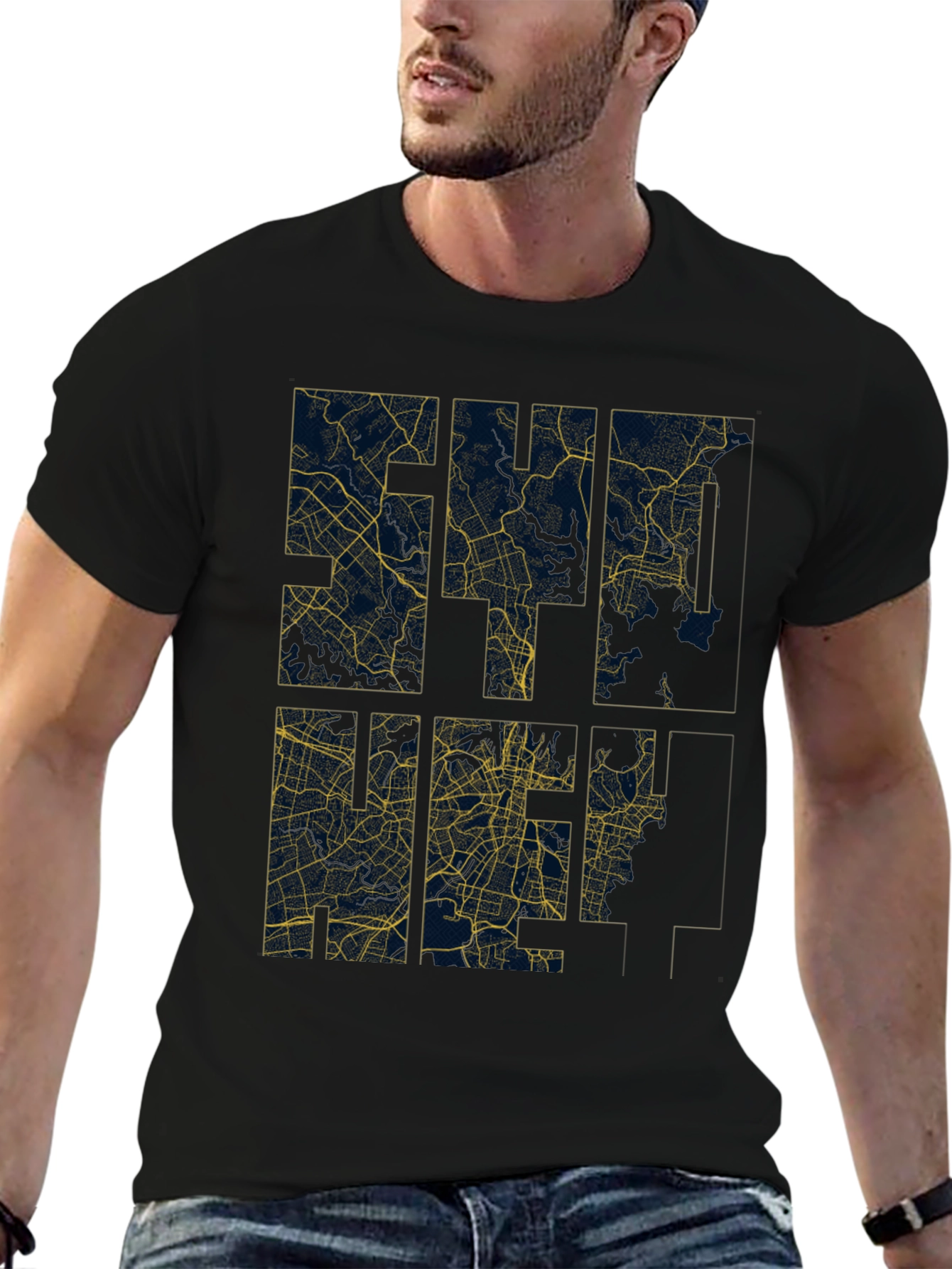 City Map Graphic Tee - Urban Style Black T-Shirt