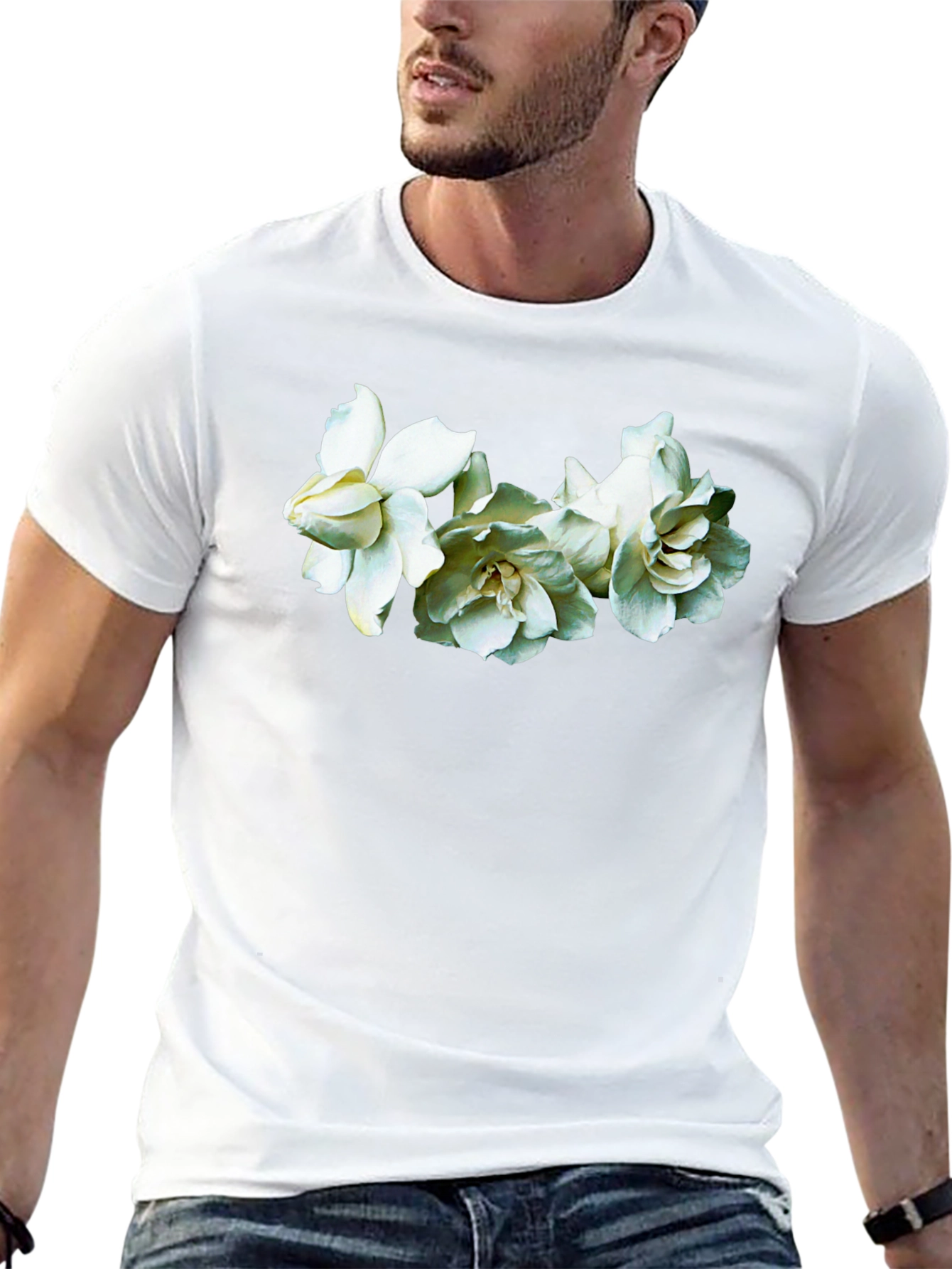 Floral Graphic Tee - Elegant Gardenia Design