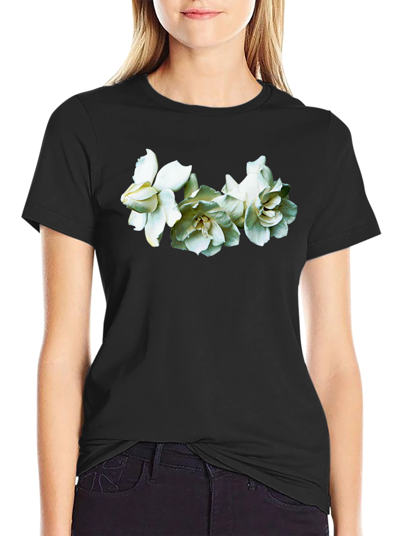 Floral Graphic Tee - Elegant Gardenia Design