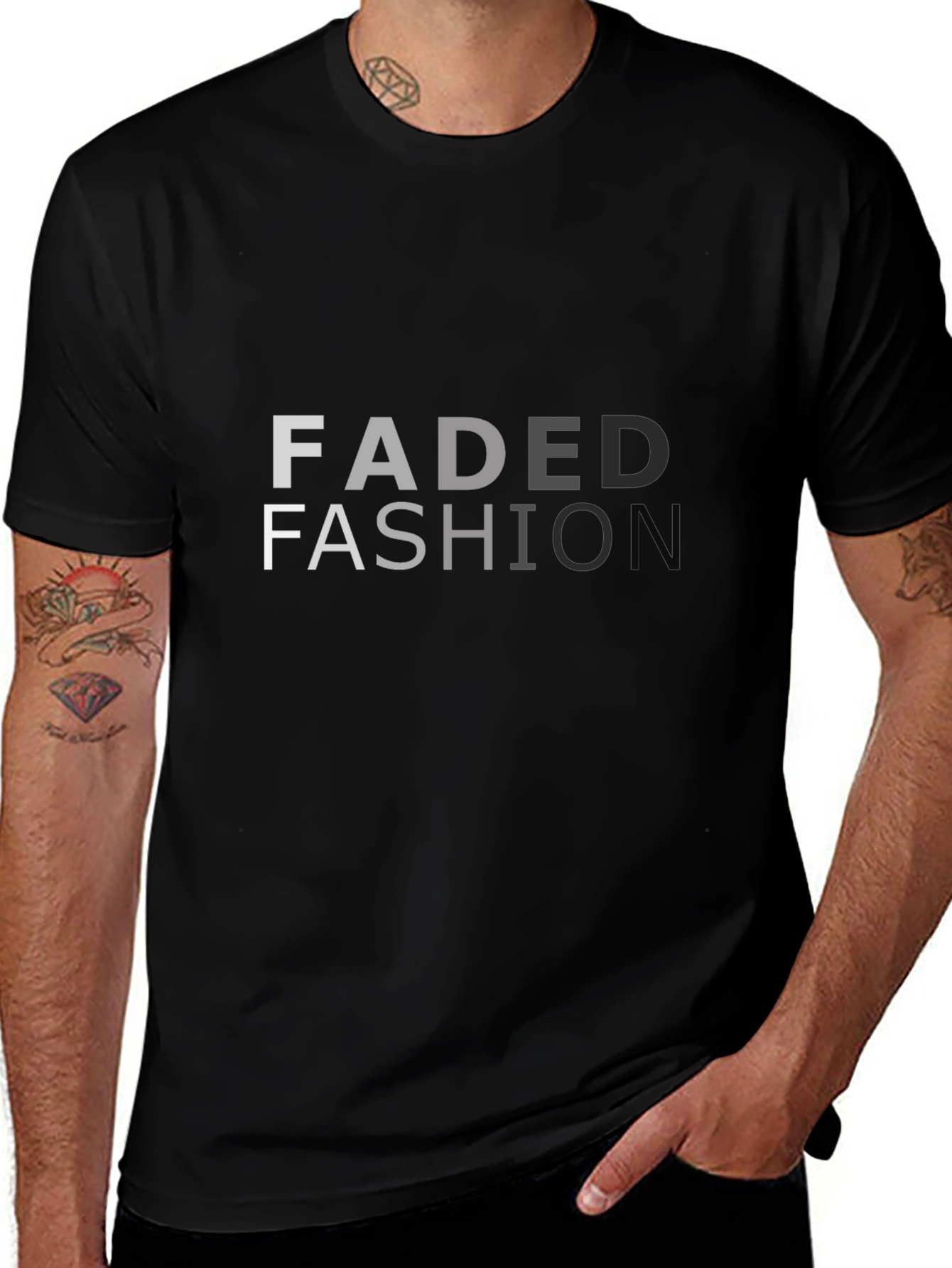Faded Fashion Graphic Print Black T-Shirt