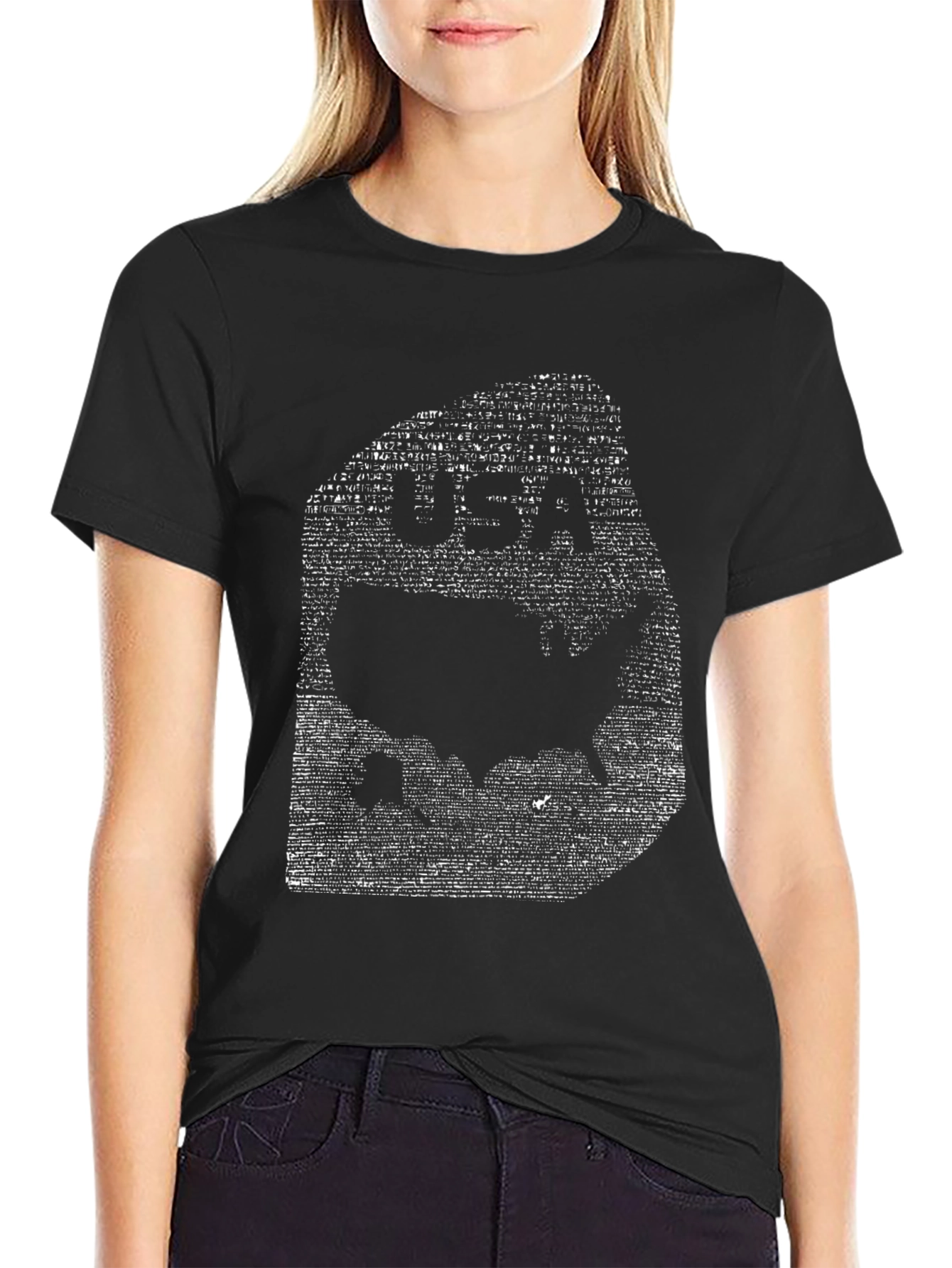 USA Map Word Art Black T-Shirt