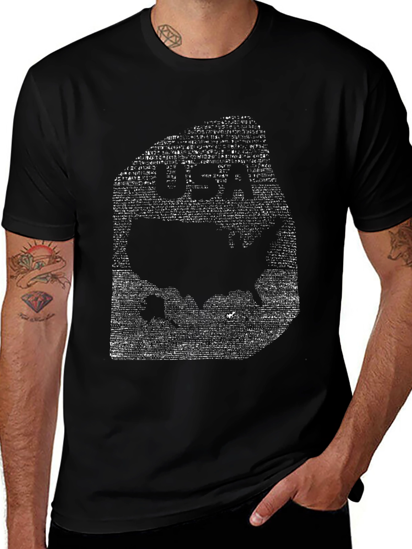 USA Map Word Art Black T-Shirt