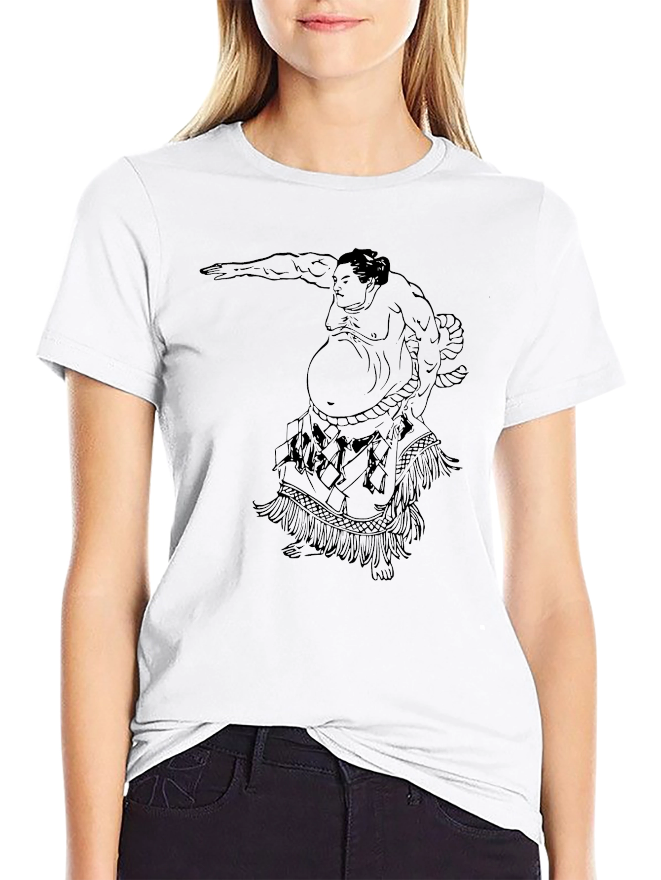 Sumo Wrestler Graphic Print Tee - Black