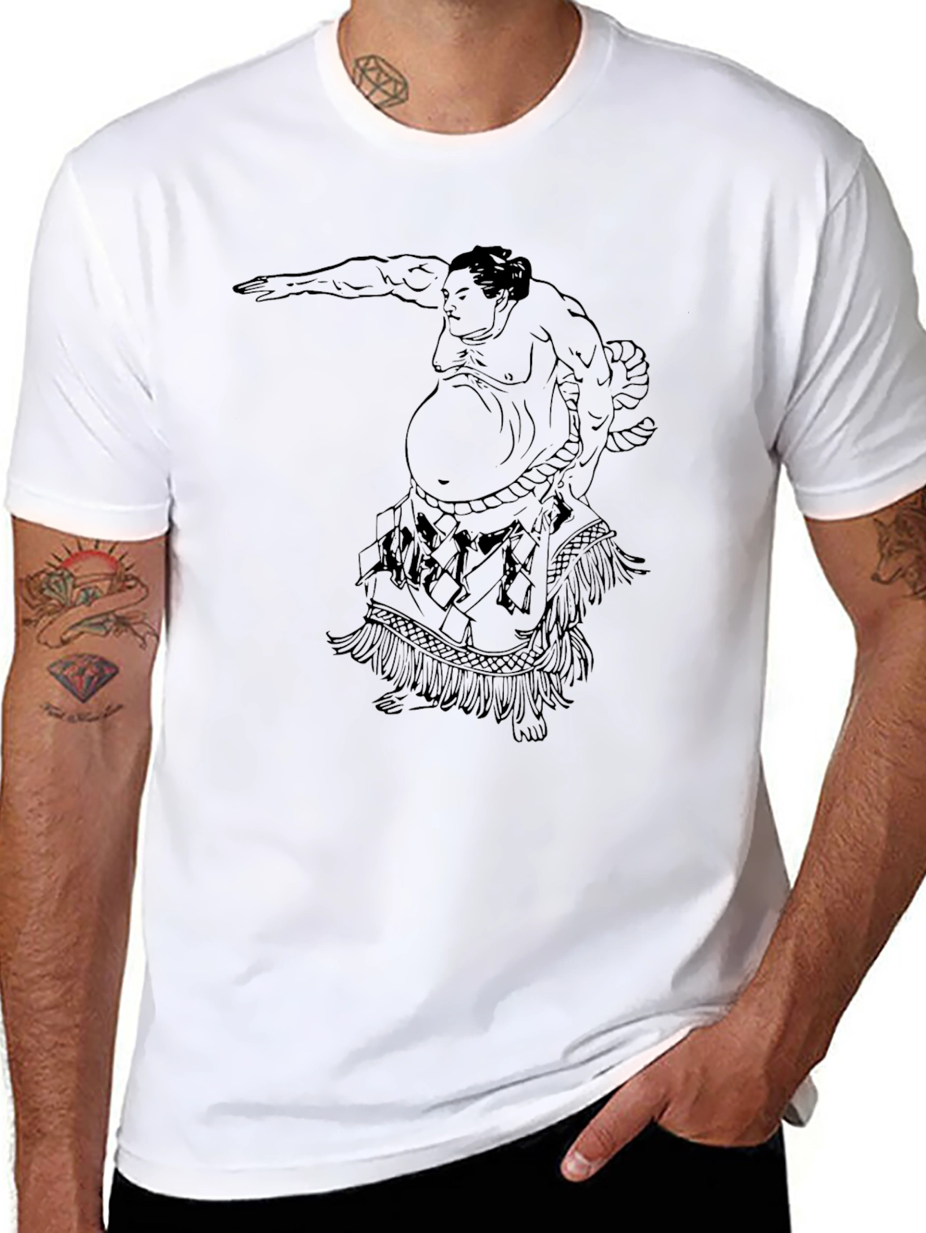 Sumo Wrestler Graphic Print Tee - Black