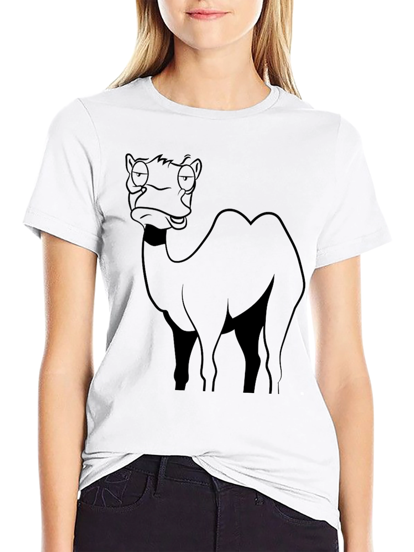 Funny Camel Cartoon Black T-Shirt