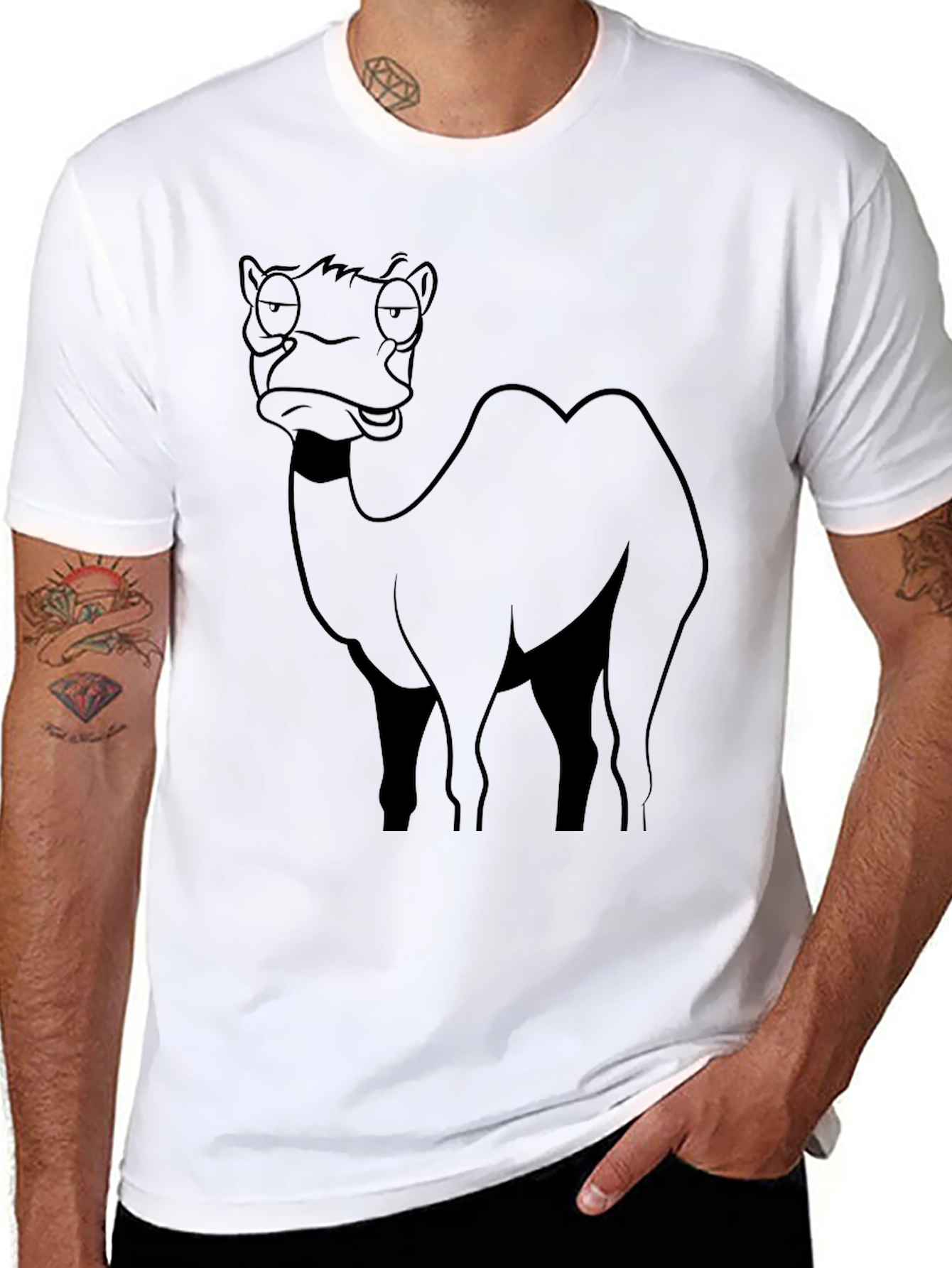 Funny Camel Cartoon Black T-Shirt