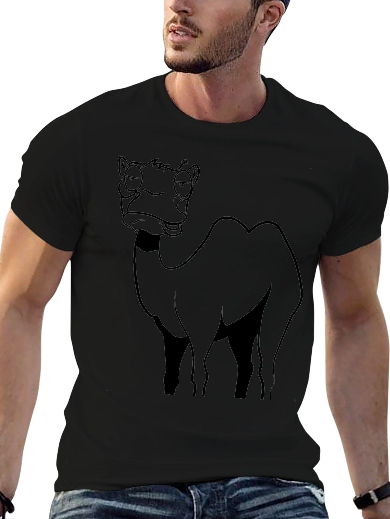 Funny Camel Cartoon Black T-Shirt