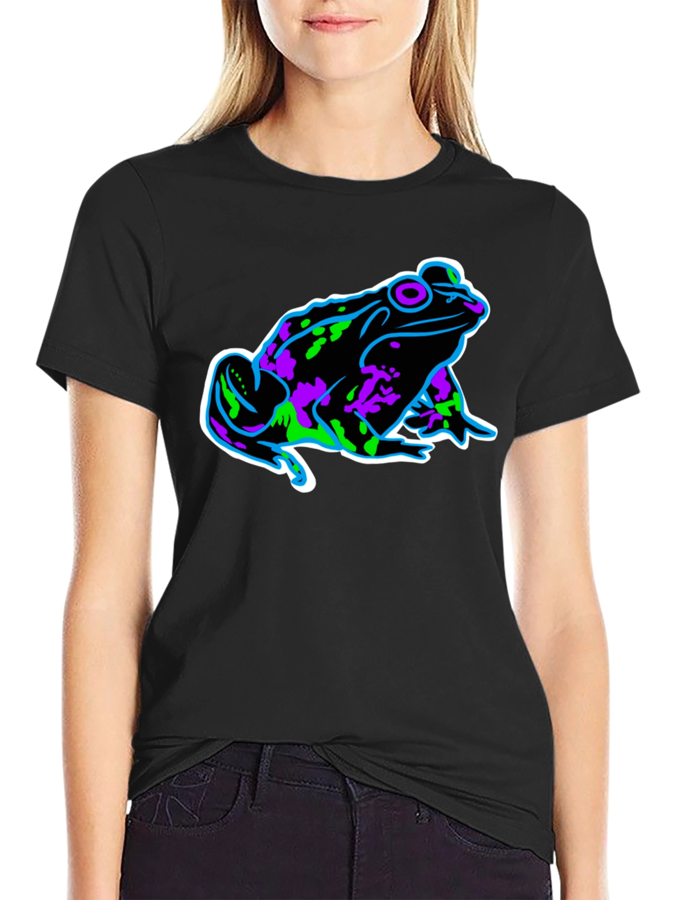 Neon Frog Graphic Black T-Shirt