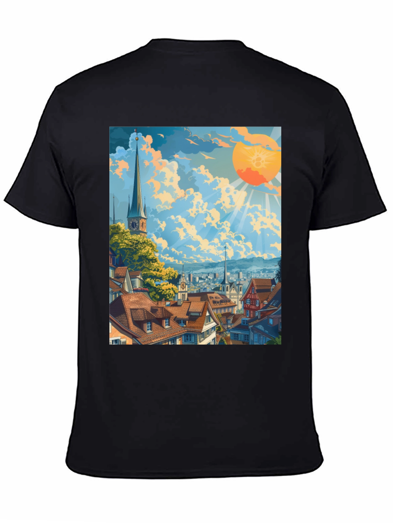 Scenic Cityscape Graphic Tee - Artistic Style