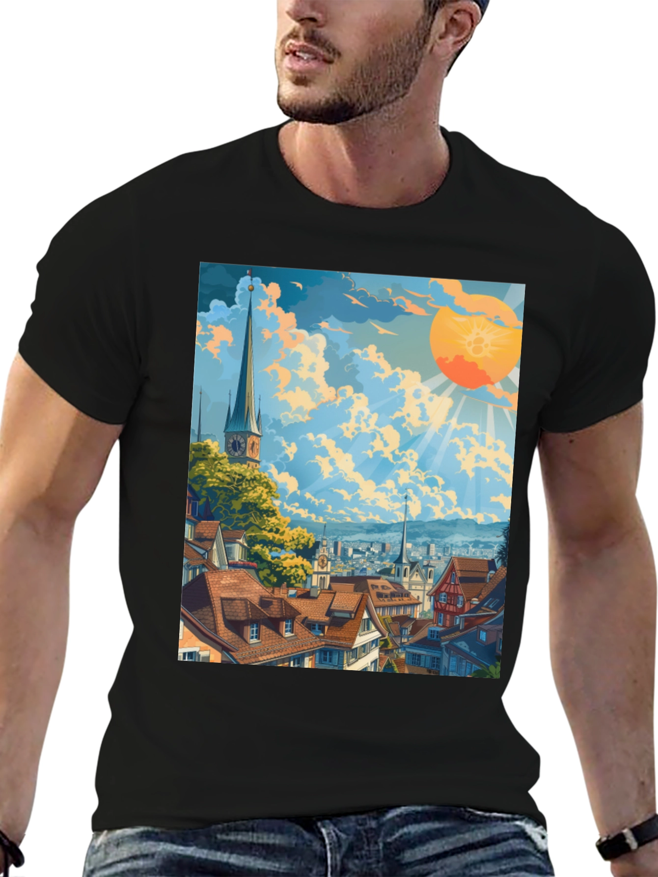 Scenic Cityscape Graphic Tee - Artistic Style