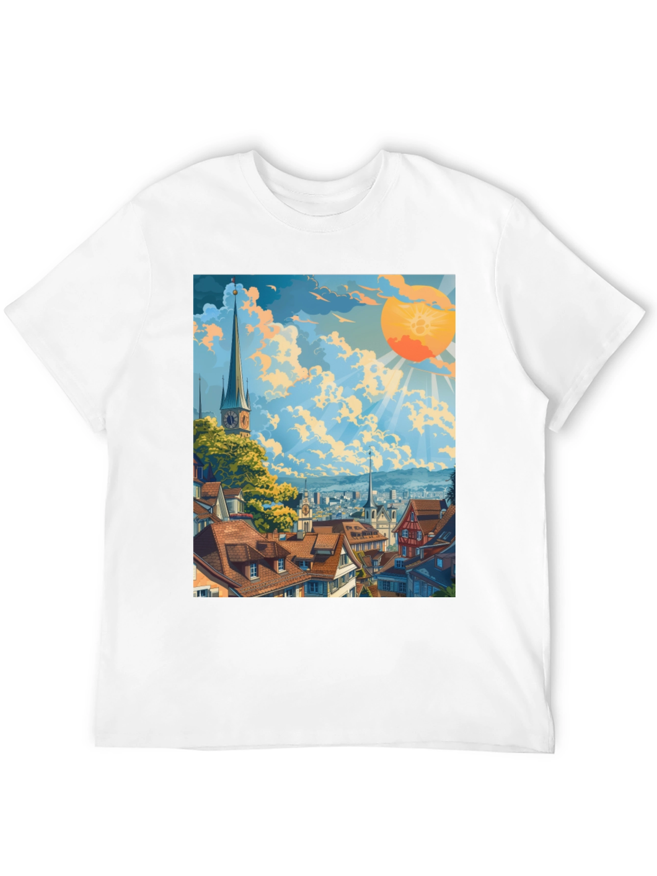 Scenic Cityscape Graphic Tee - Artistic Style