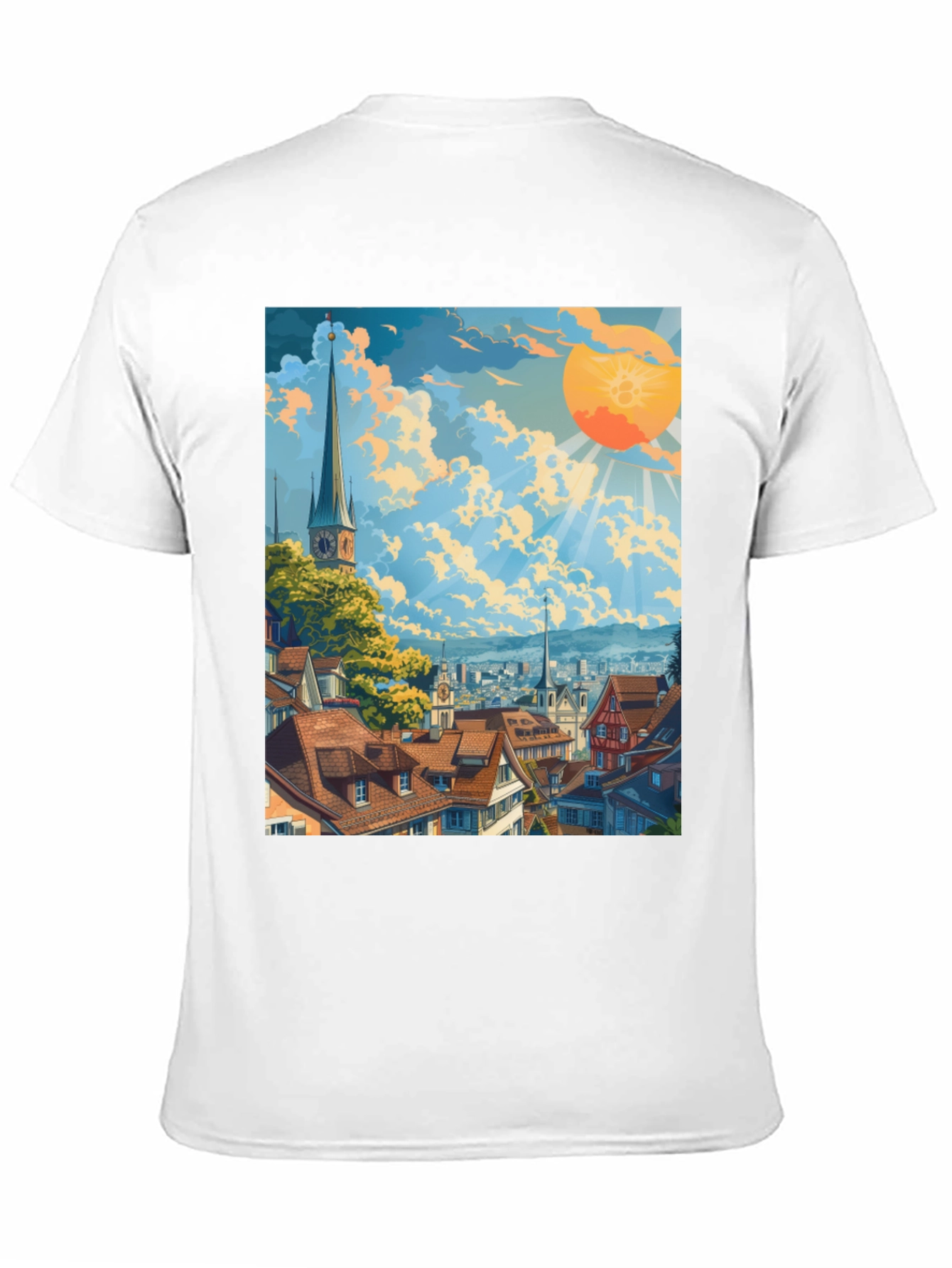 Scenic Cityscape Graphic Tee - Artistic Style