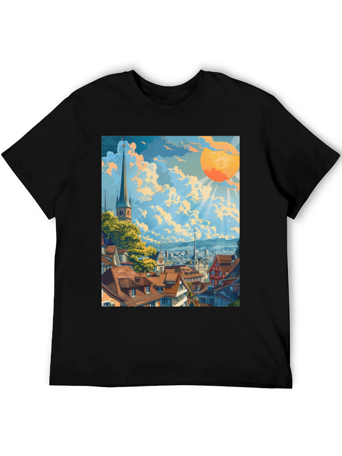 Scenic Cityscape Graphic Tee - Artistic Style
