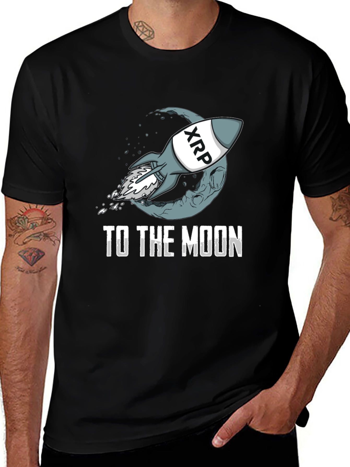 XRP Rocket to the Moon Black T-Shirt