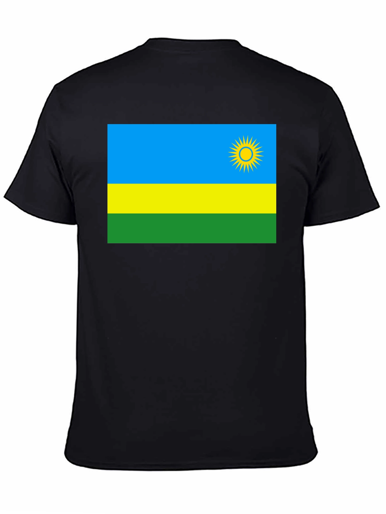 Rwanda Flag Graphic T-Shirt - Black Cotton Tee