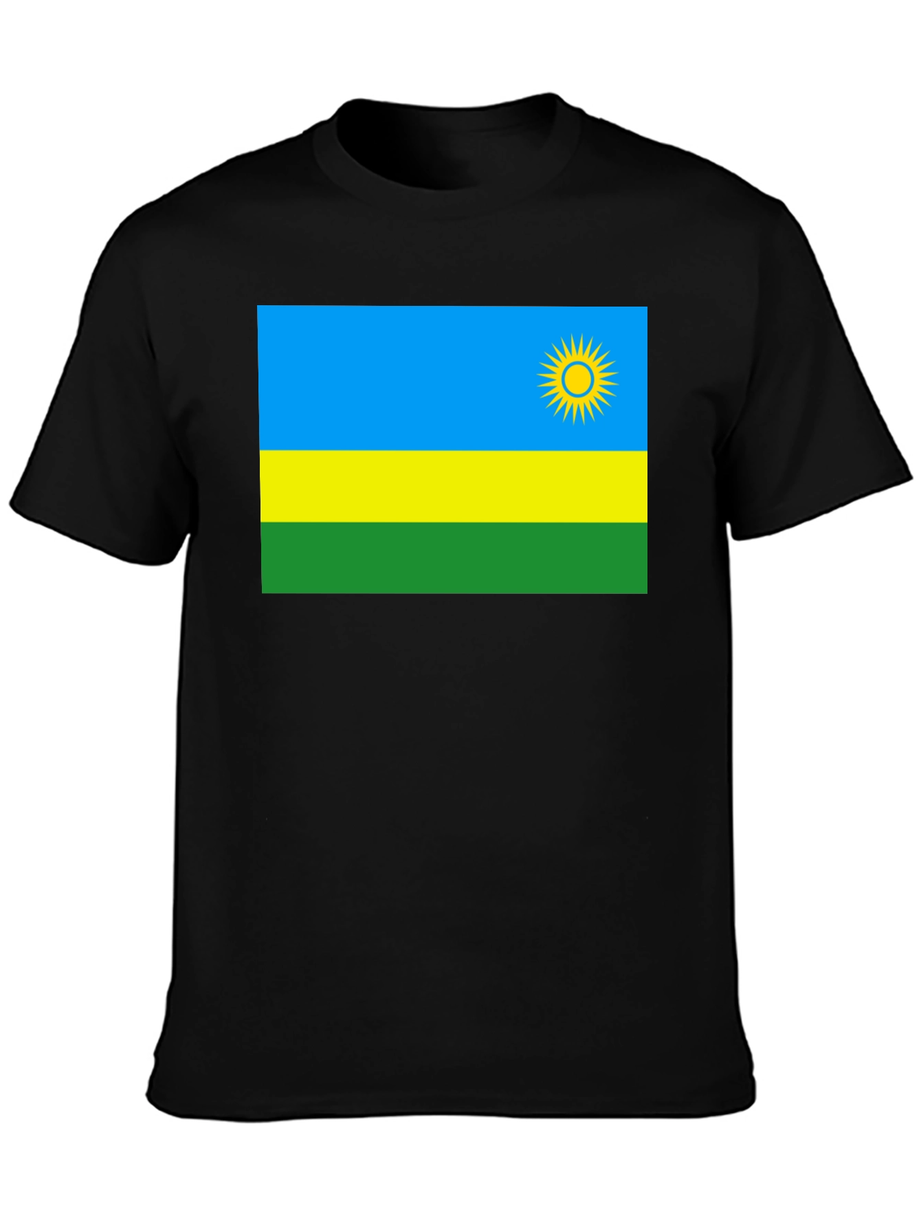 Rwanda Flag Graphic T-Shirt - Black Cotton Tee