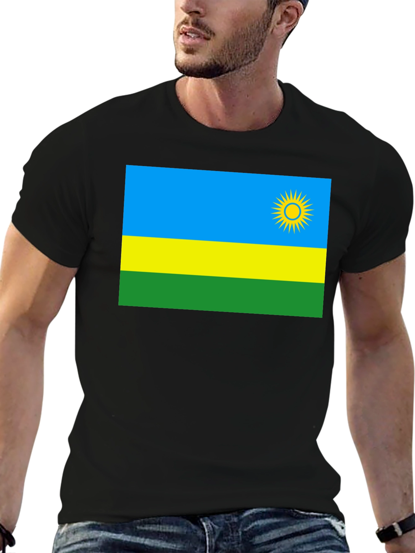 Rwanda Flag Graphic T-Shirt - Black Cotton Tee