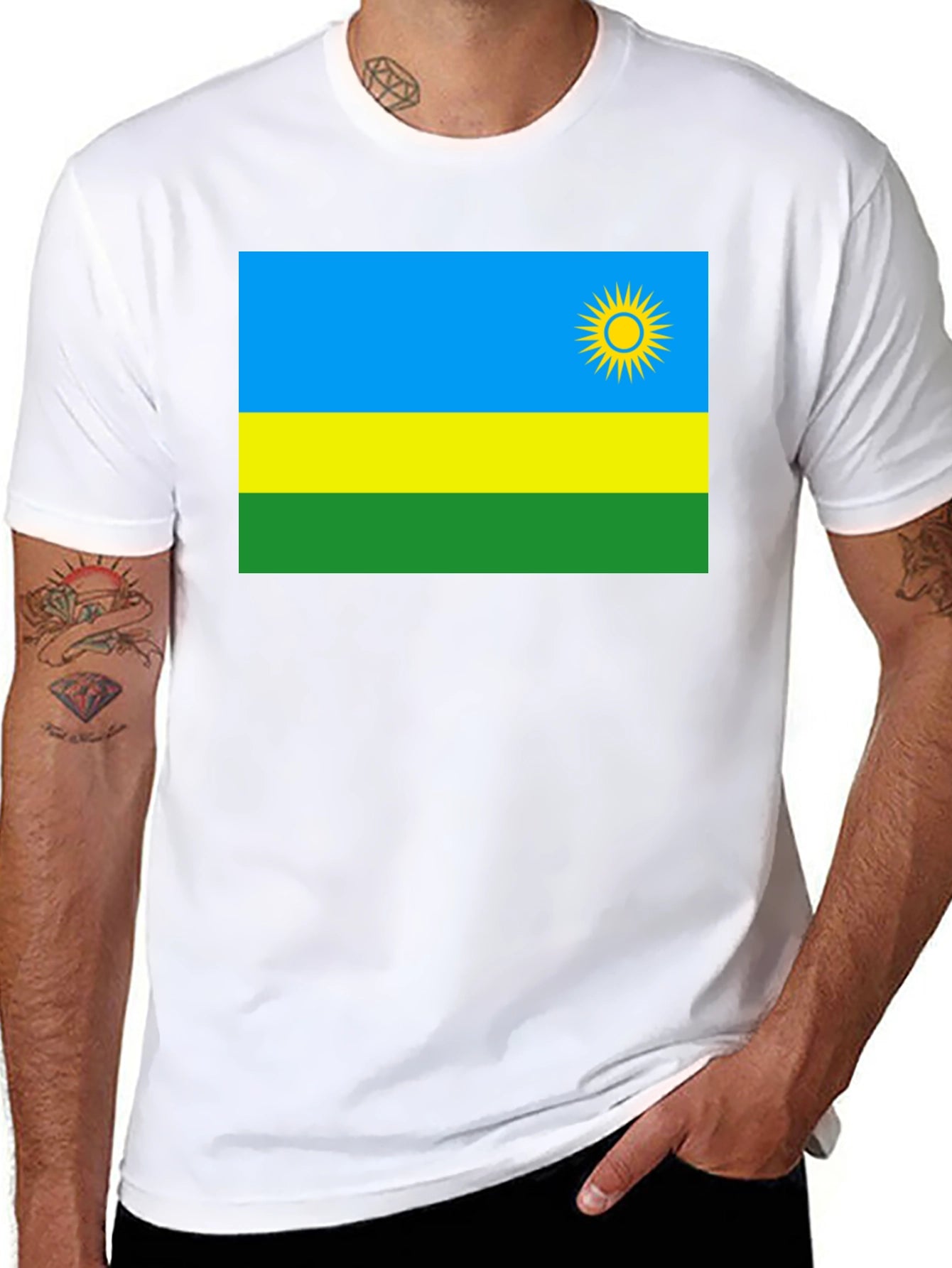 Rwanda Flag Graphic T-Shirt - Black Cotton Tee