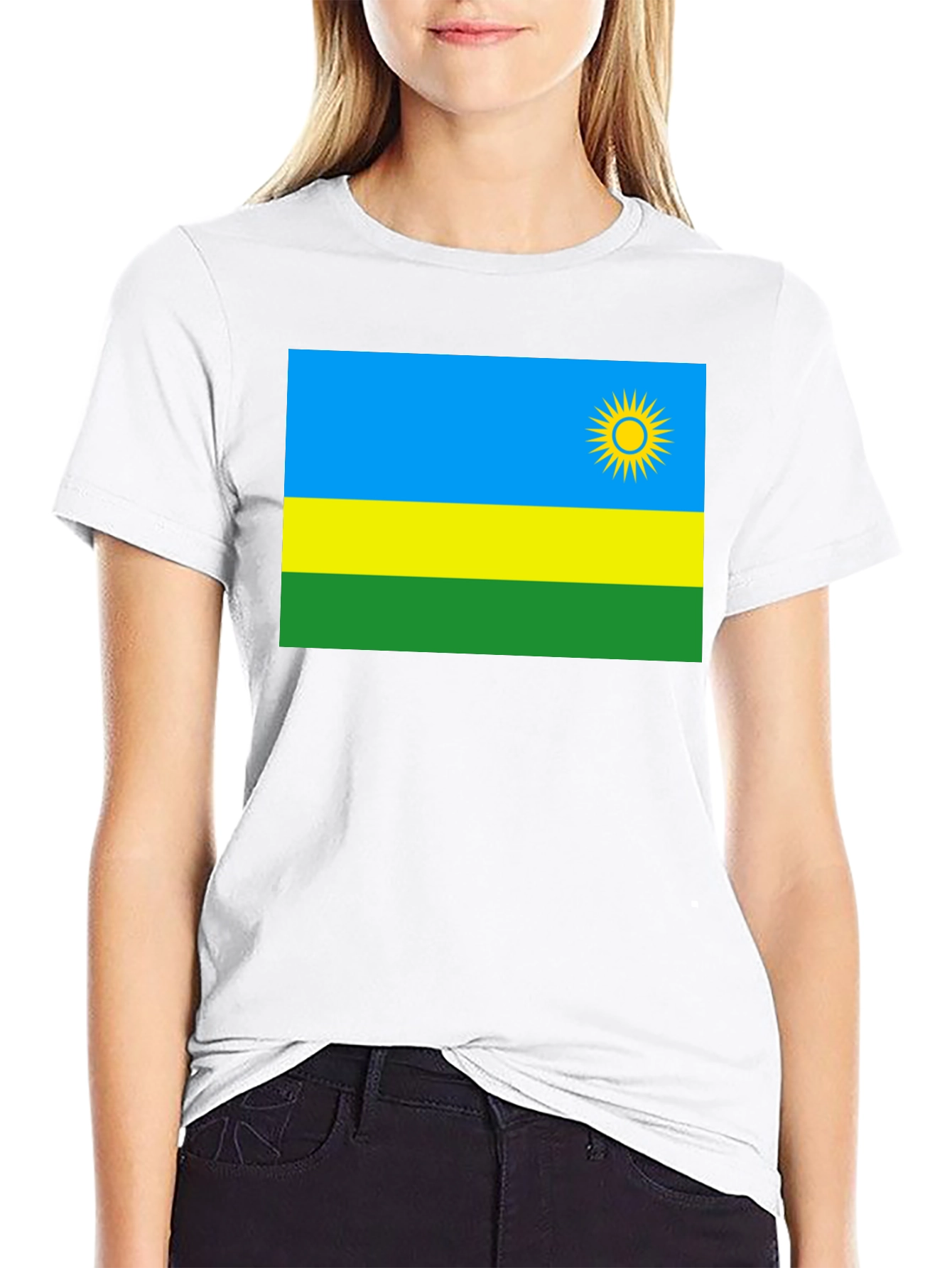 Rwanda Flag Graphic T-Shirt - Black Cotton Tee