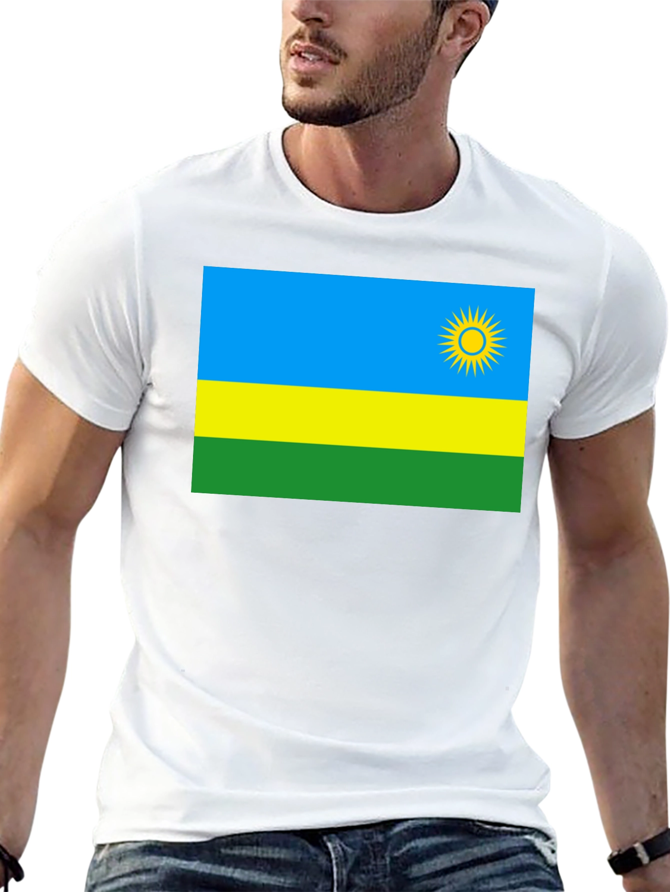 Rwanda Flag Graphic T-Shirt - Black Cotton Tee