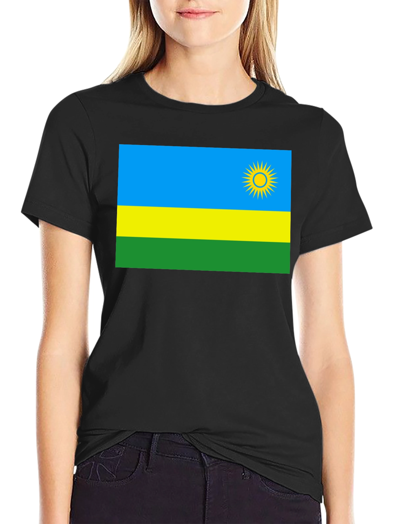 Rwanda Flag Graphic T-Shirt - Black Cotton Tee