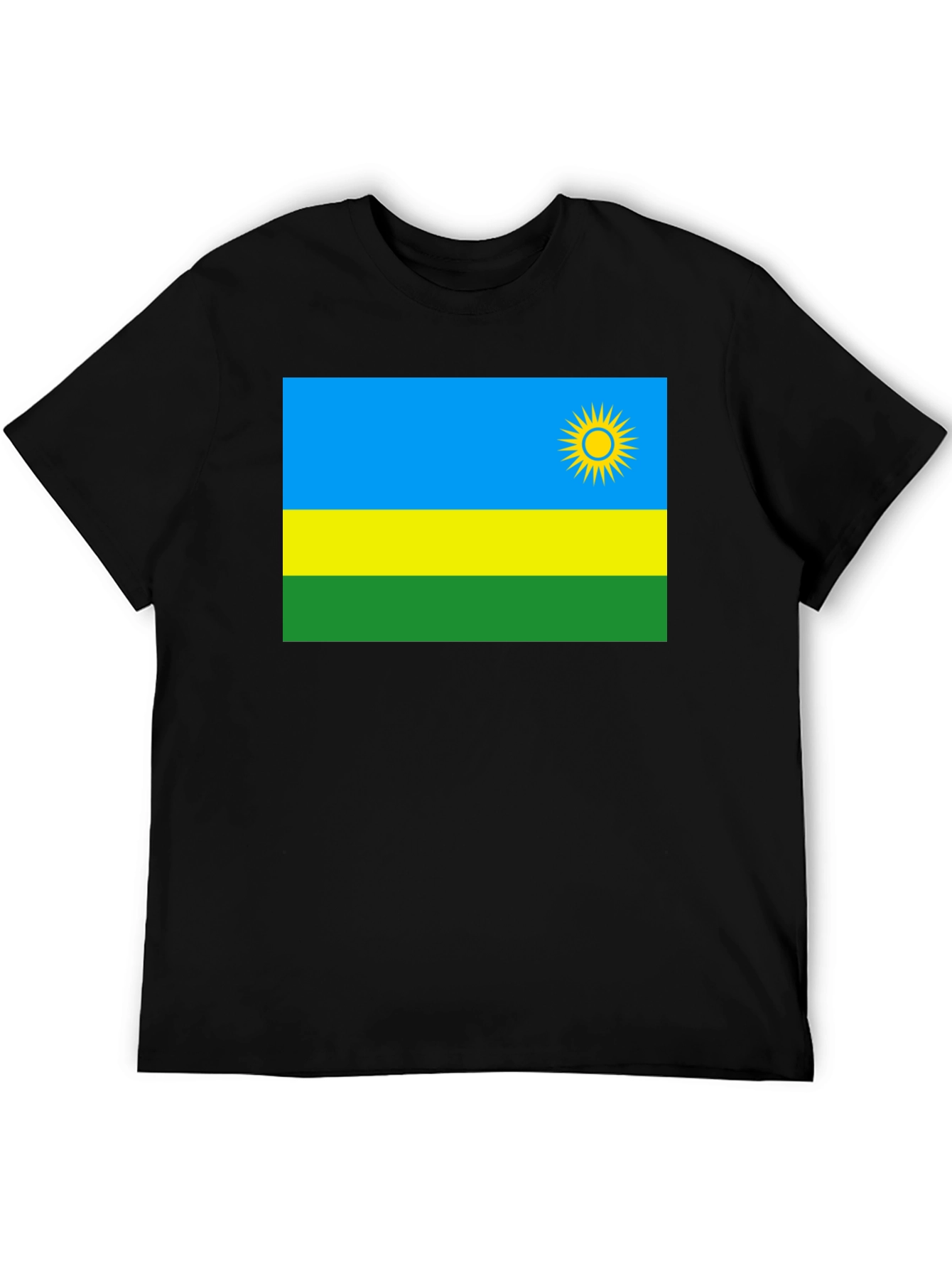 Rwanda Flag Graphic T-Shirt - Black Cotton Tee