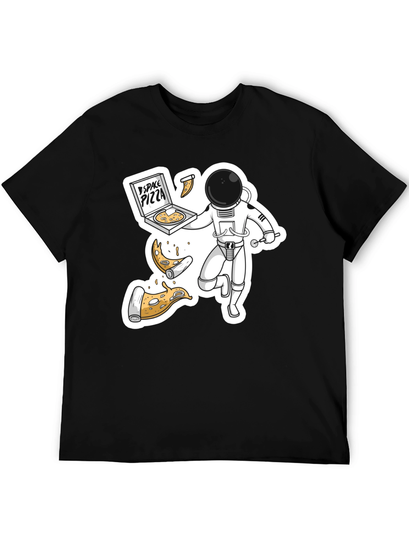 Space Pizza Black T-Shirt - Astronaut Delivery!