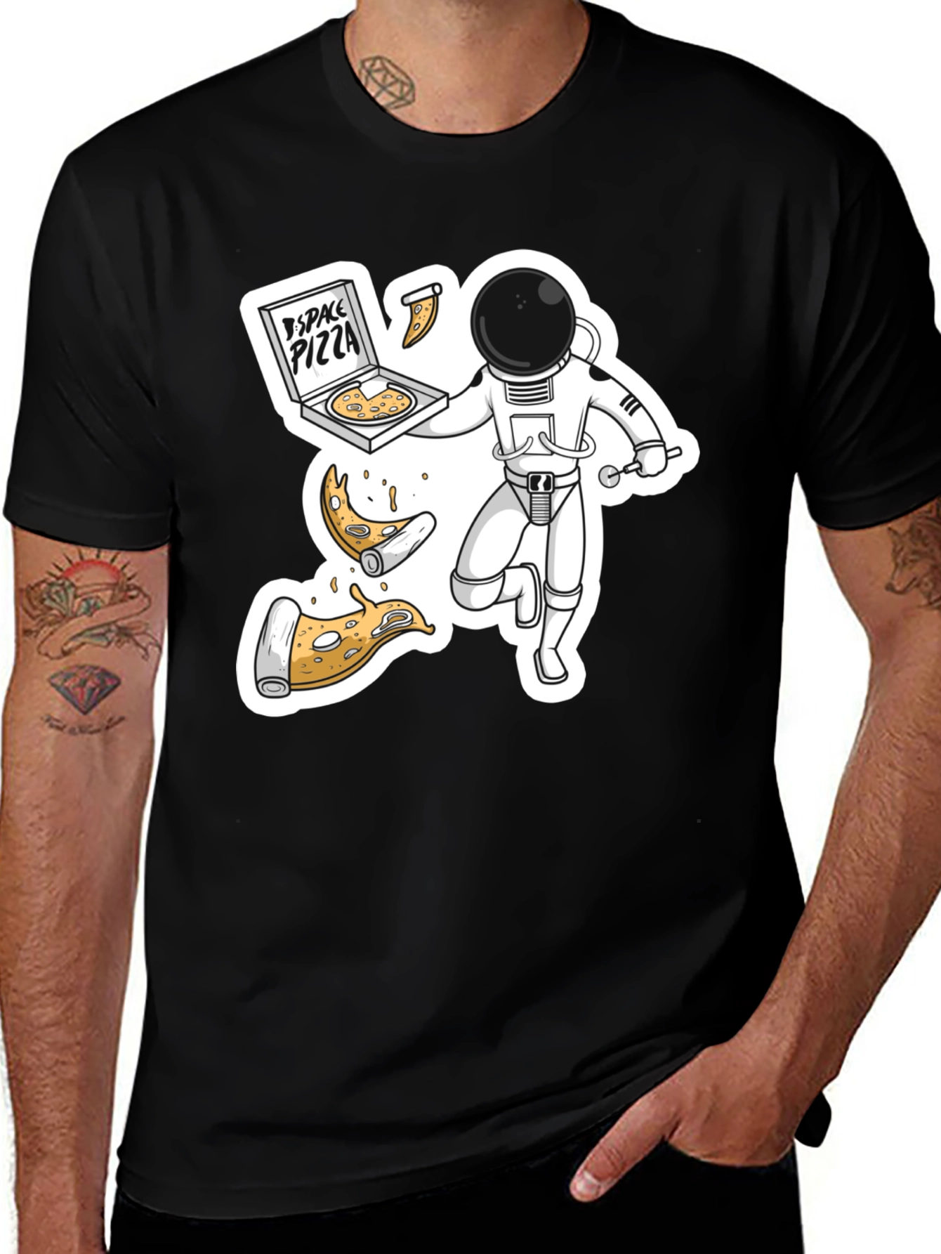 Space Pizza Black T-Shirt - Astronaut Delivery!