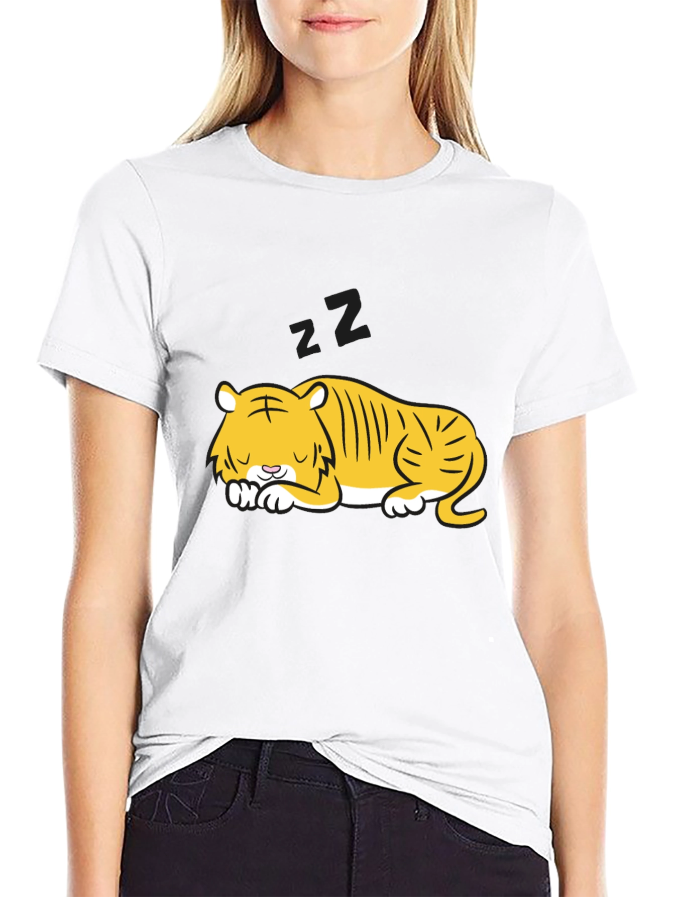 Sleeping Tiger Graphic Tee - Black Cotton Comfort