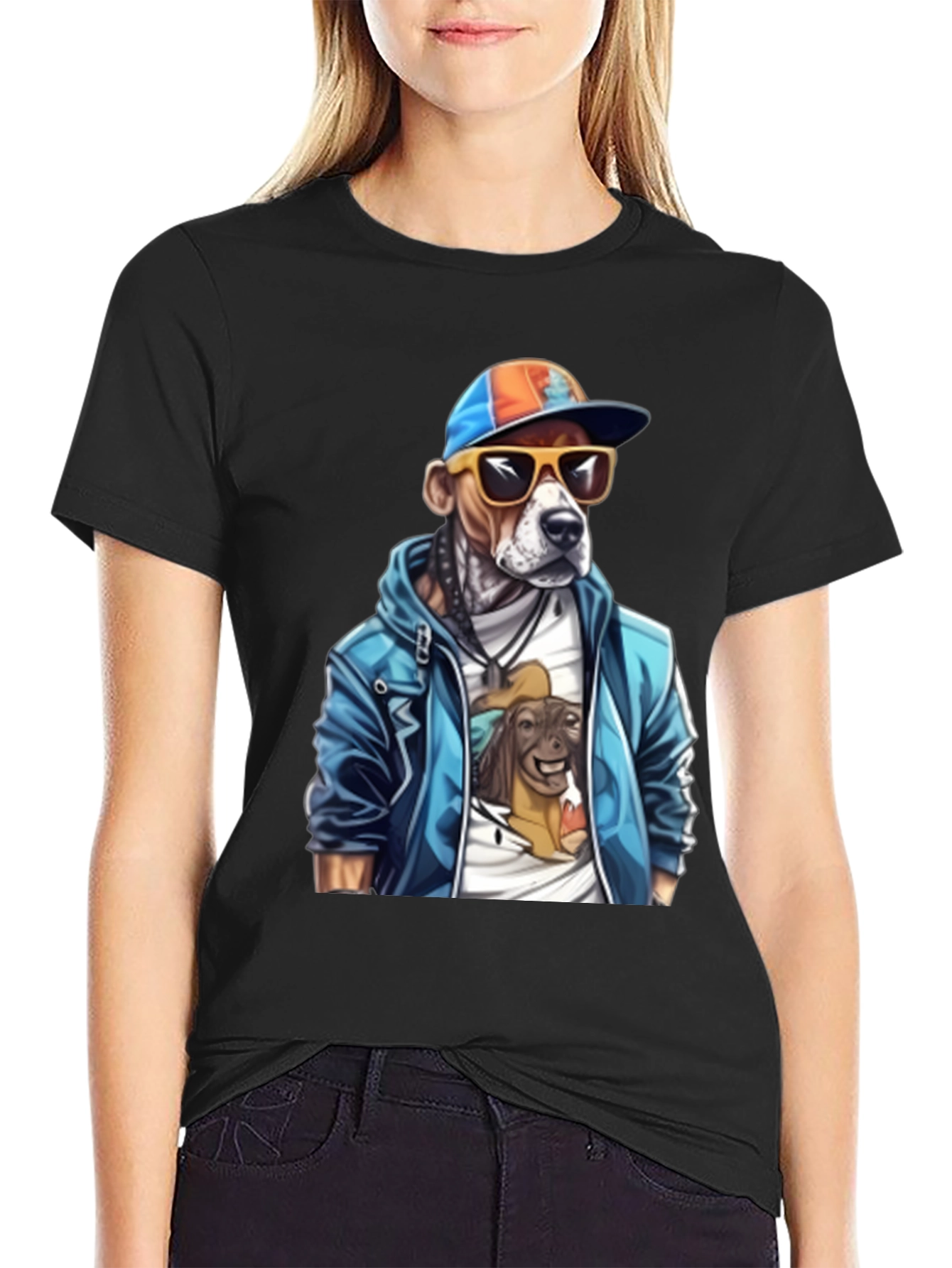 Dog in Hoodie Graphic T-Shirt
