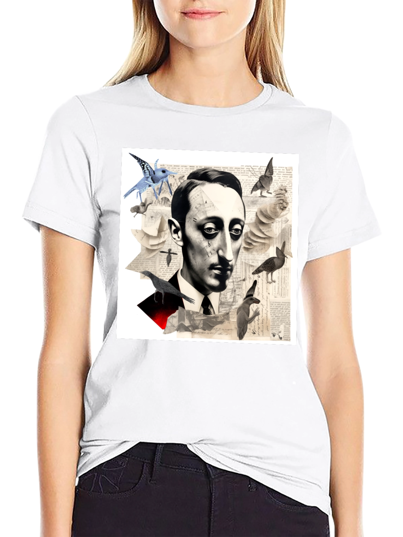 Surrealist Literary T-Shirt: Portrait with Birds