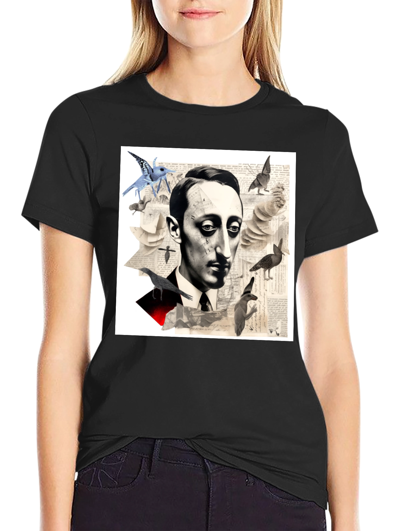Surrealist Literary T-Shirt: Portrait with Birds