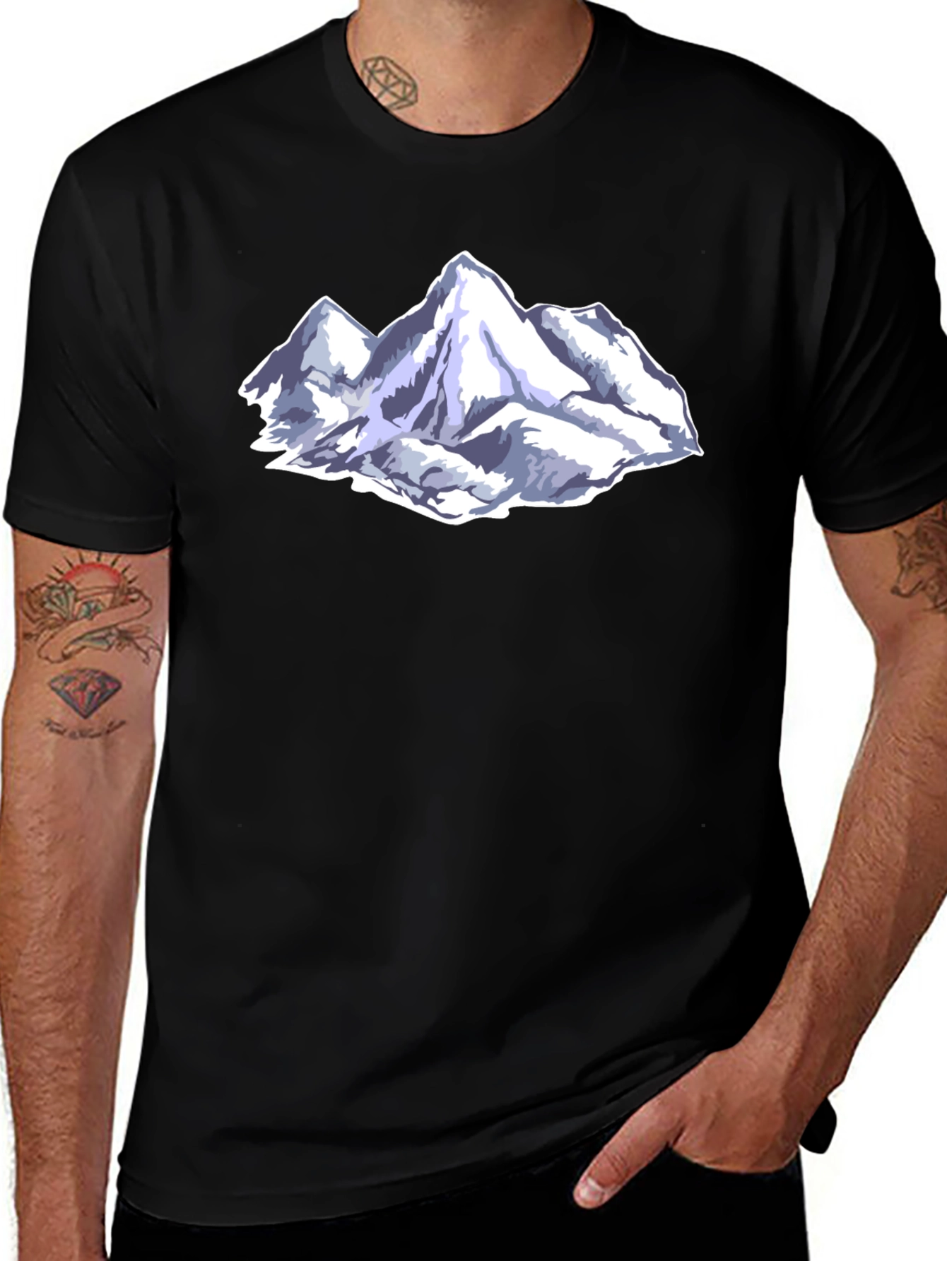 Mountain Peak Graphic Tee - Black Cotton Blend