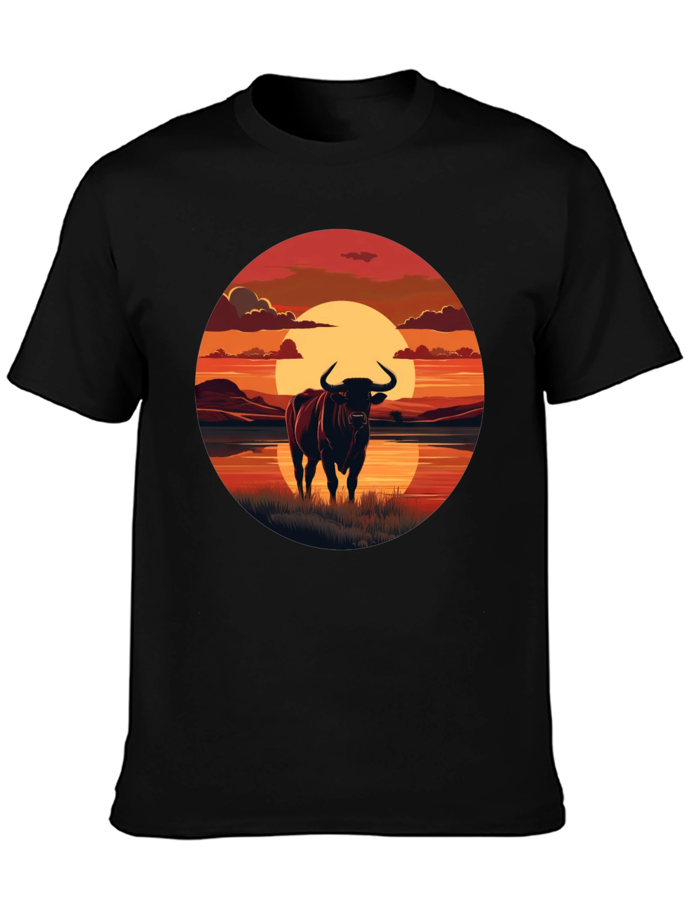 Bull Sunset Graphic Tee - Black Cotton Blend