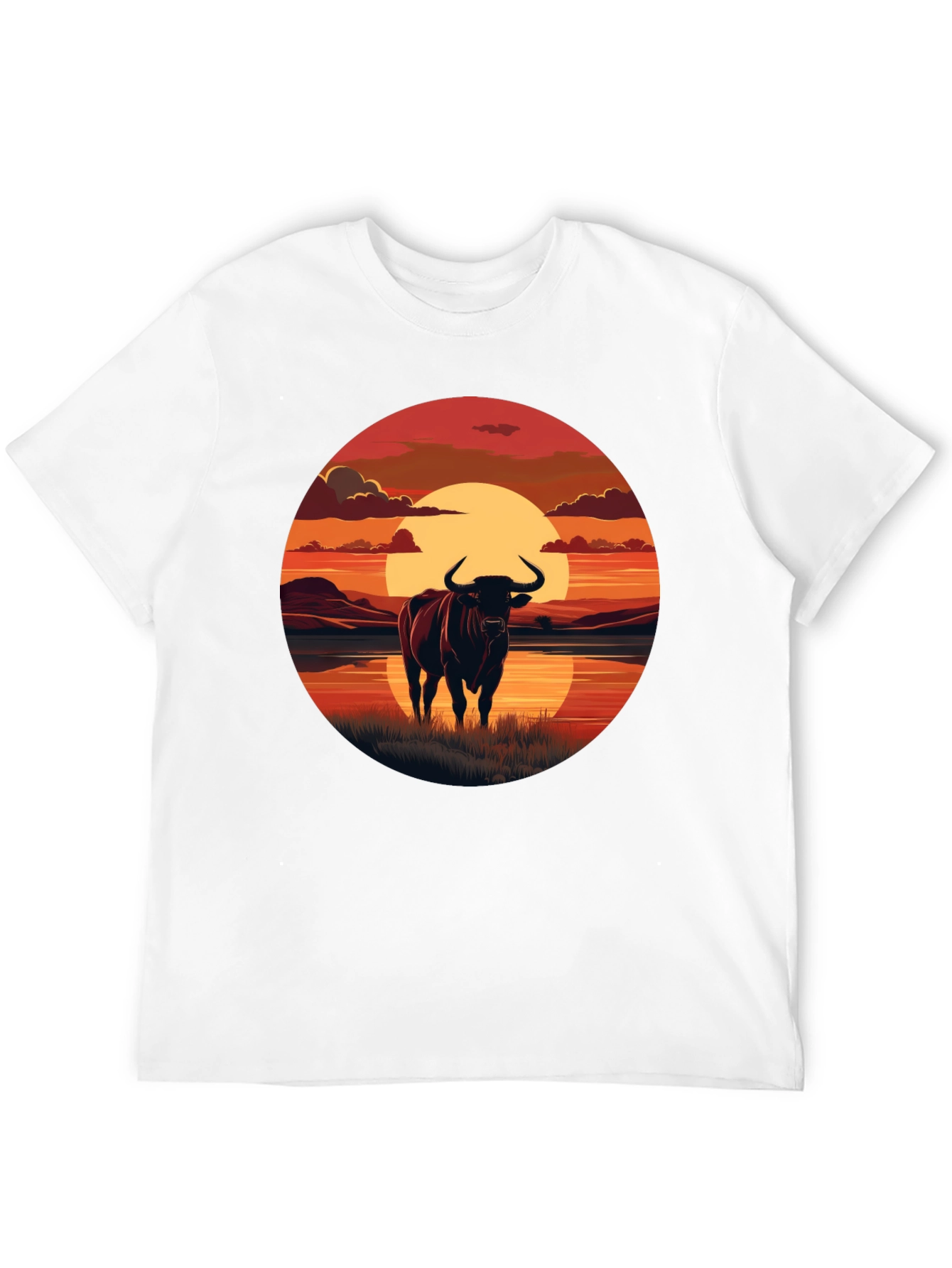 Bull Sunset Graphic Tee - Black Cotton Blend