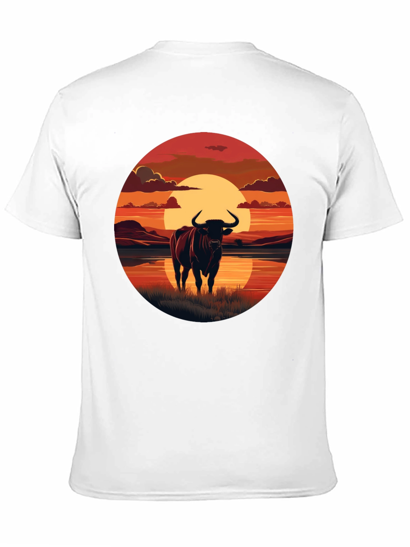 Bull Sunset Graphic Tee - Black Cotton Blend