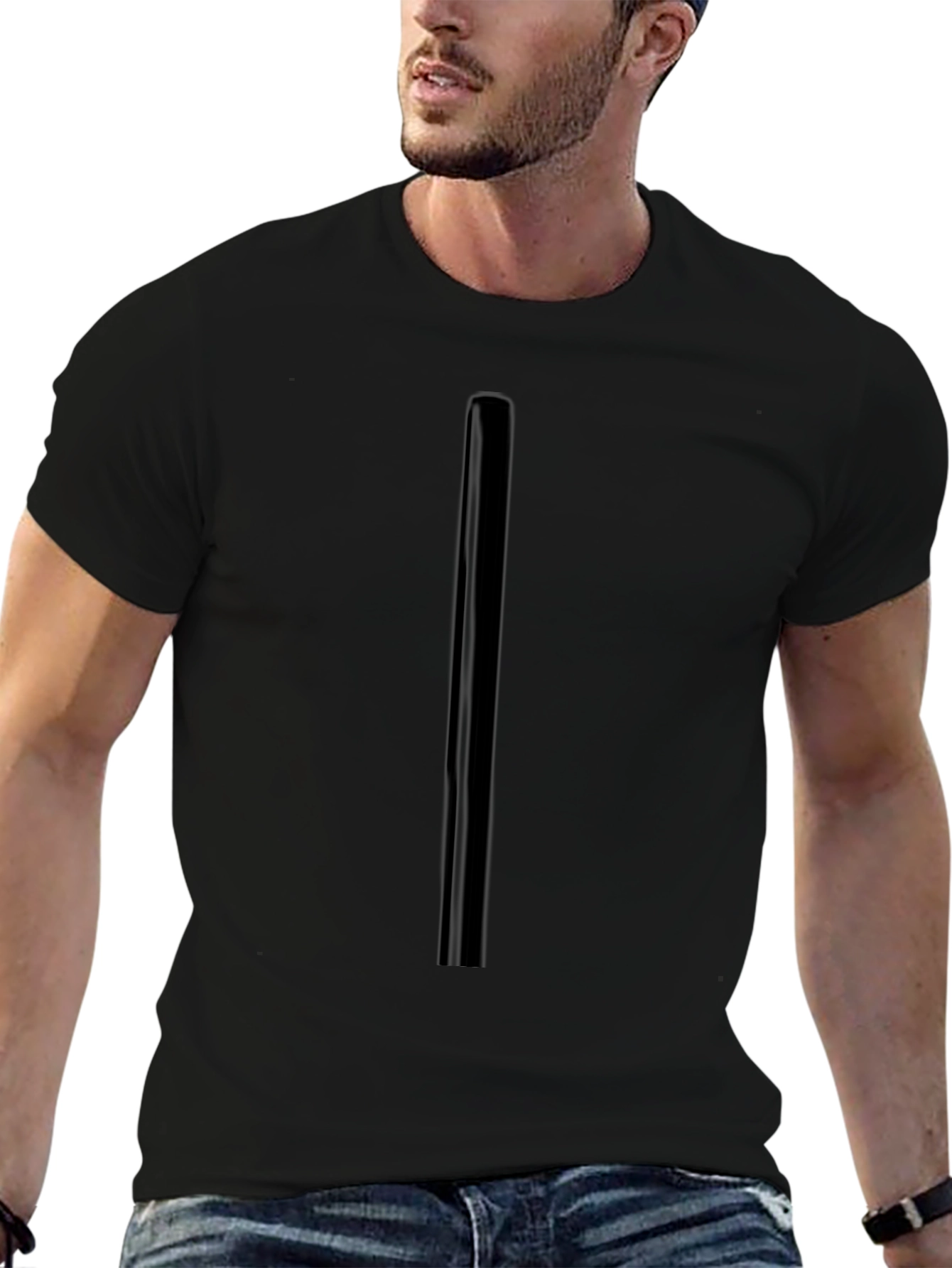 Mens Black T-Shirt with Stripe Detail