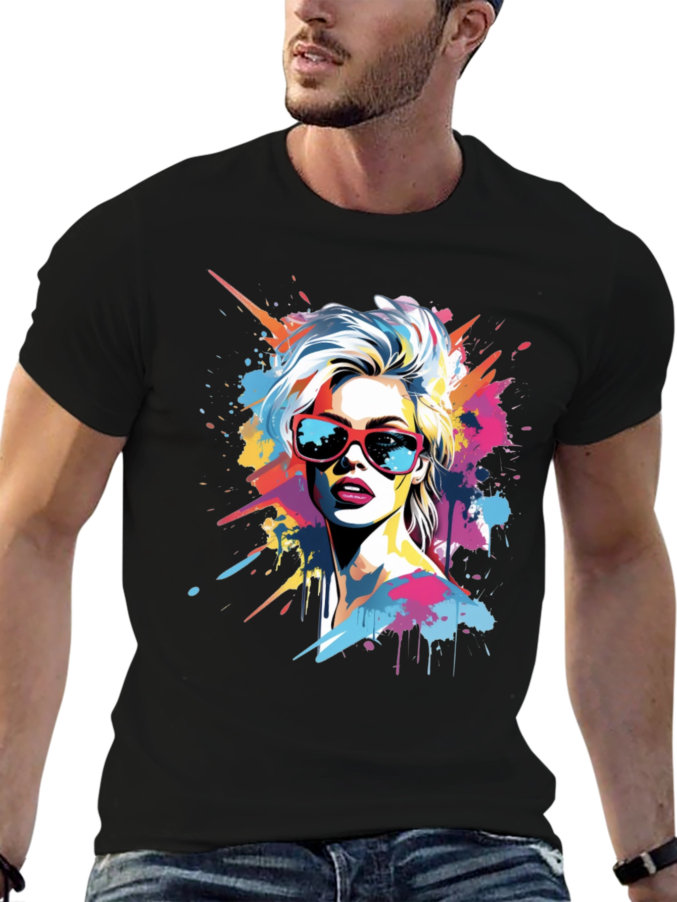 Pop Art Woman Graphic Tee - Stylish Black T-Shirt