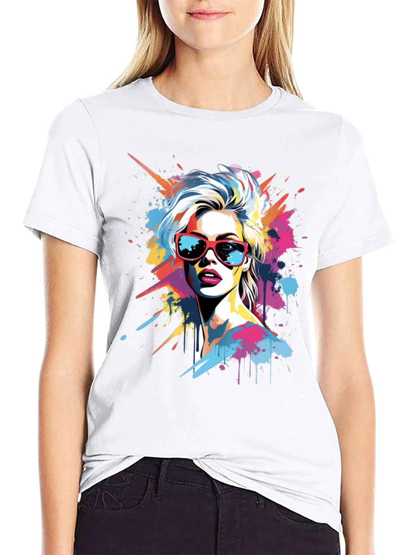 Pop Art Woman Graphic Tee - Stylish Black T-Shirt