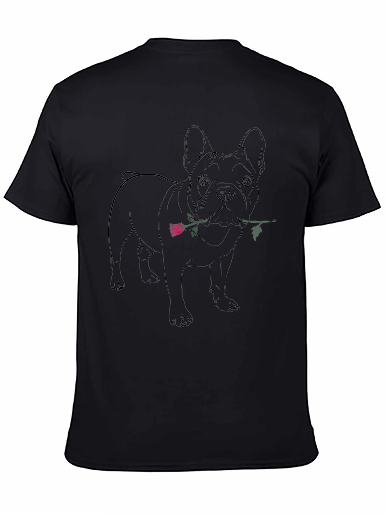 Dog with Rose Graphic T-Shirt - Black
