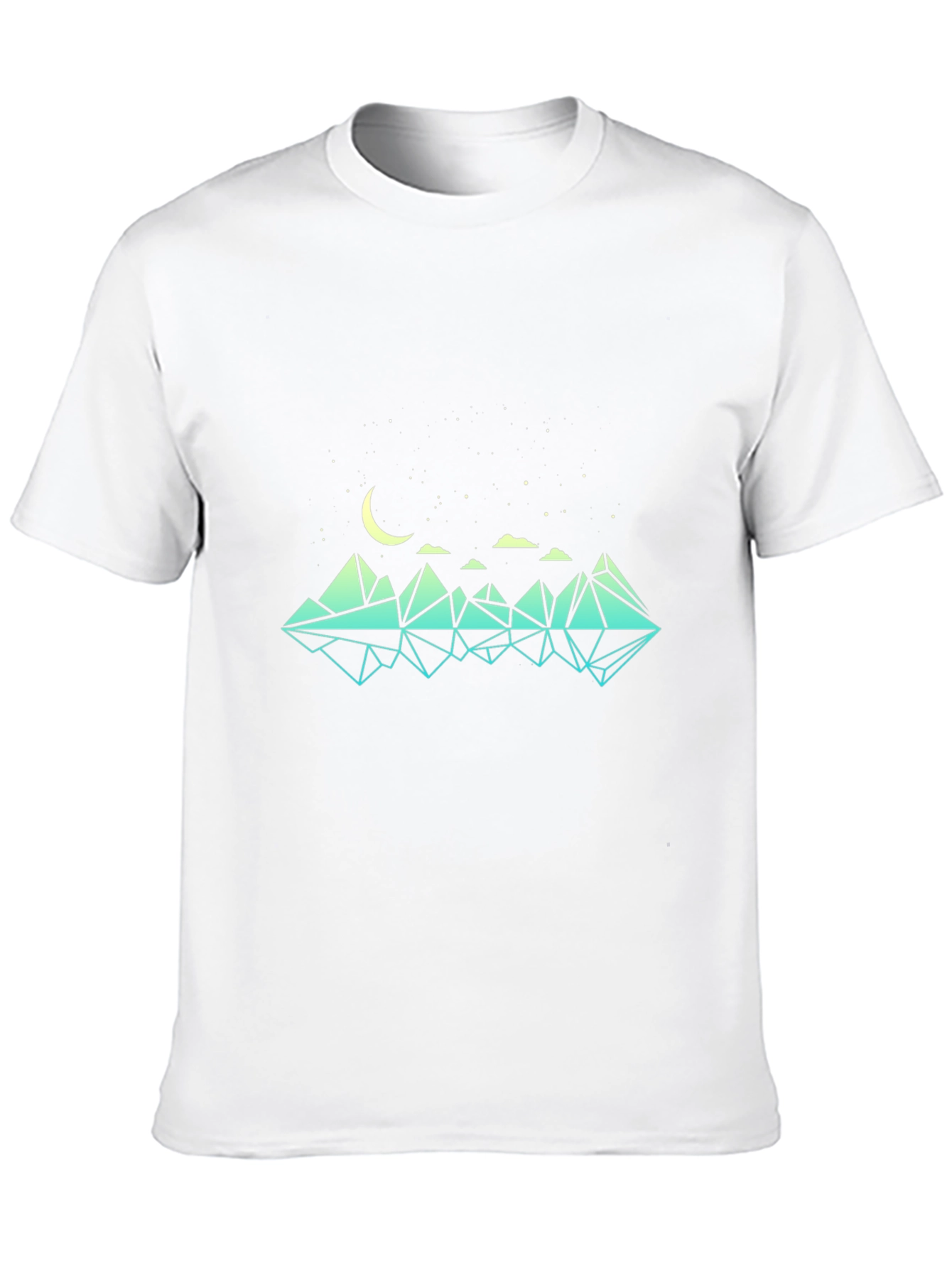 Geometric Mountain & Moon Graphic Black T-Shirt
