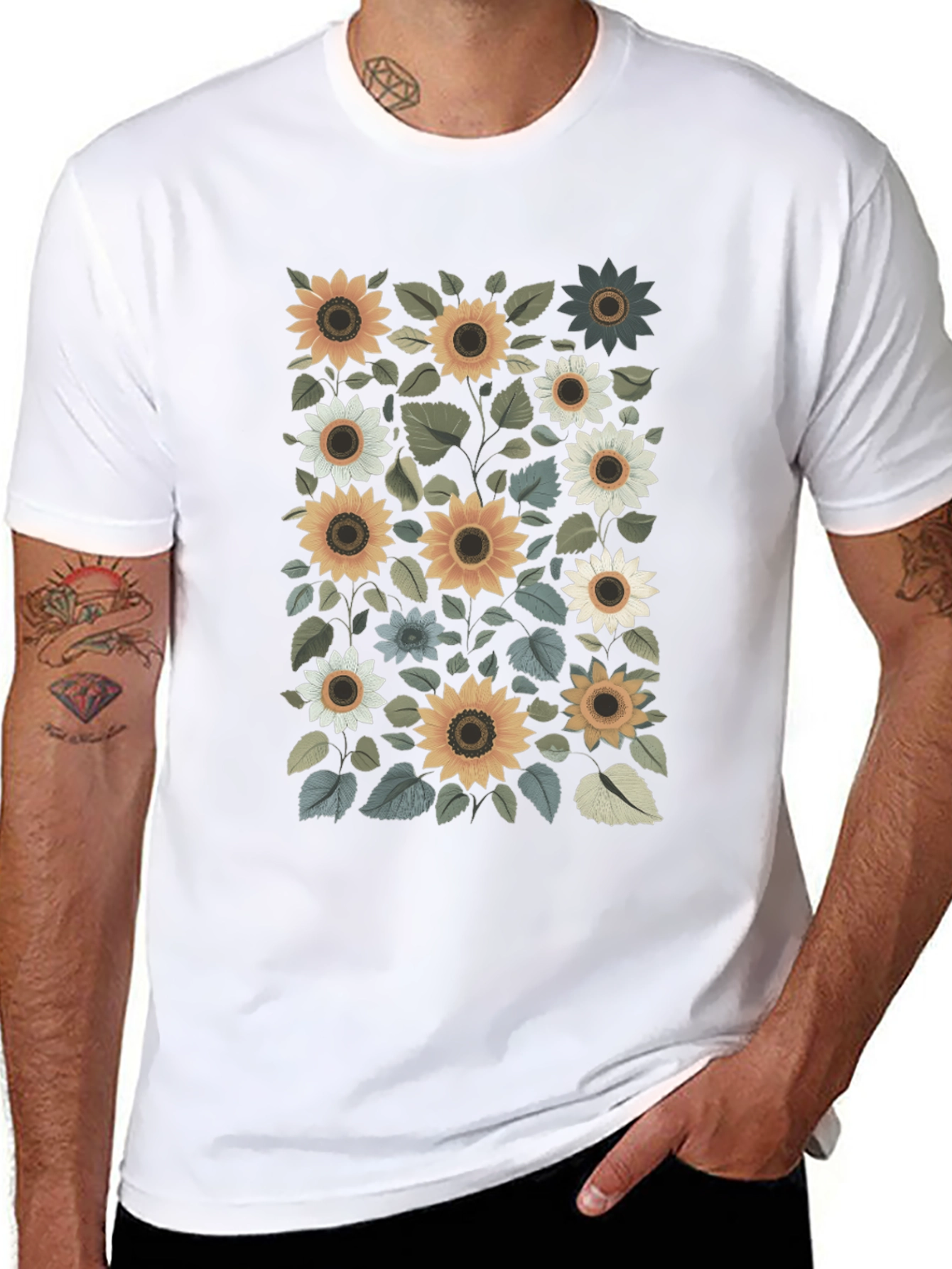 Sunflower Print Black T-Shirt