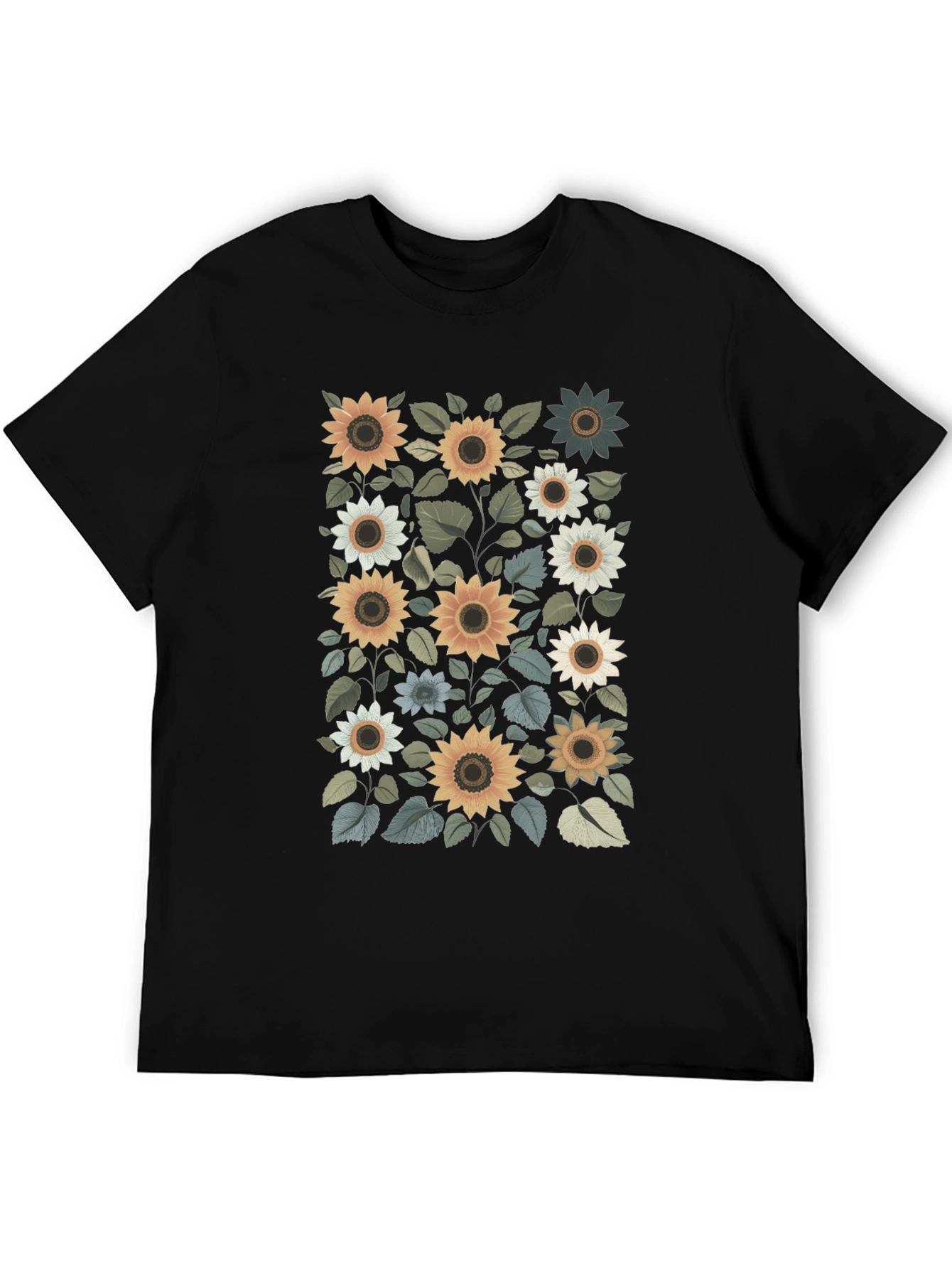 Sunflower Print Black T-Shirt