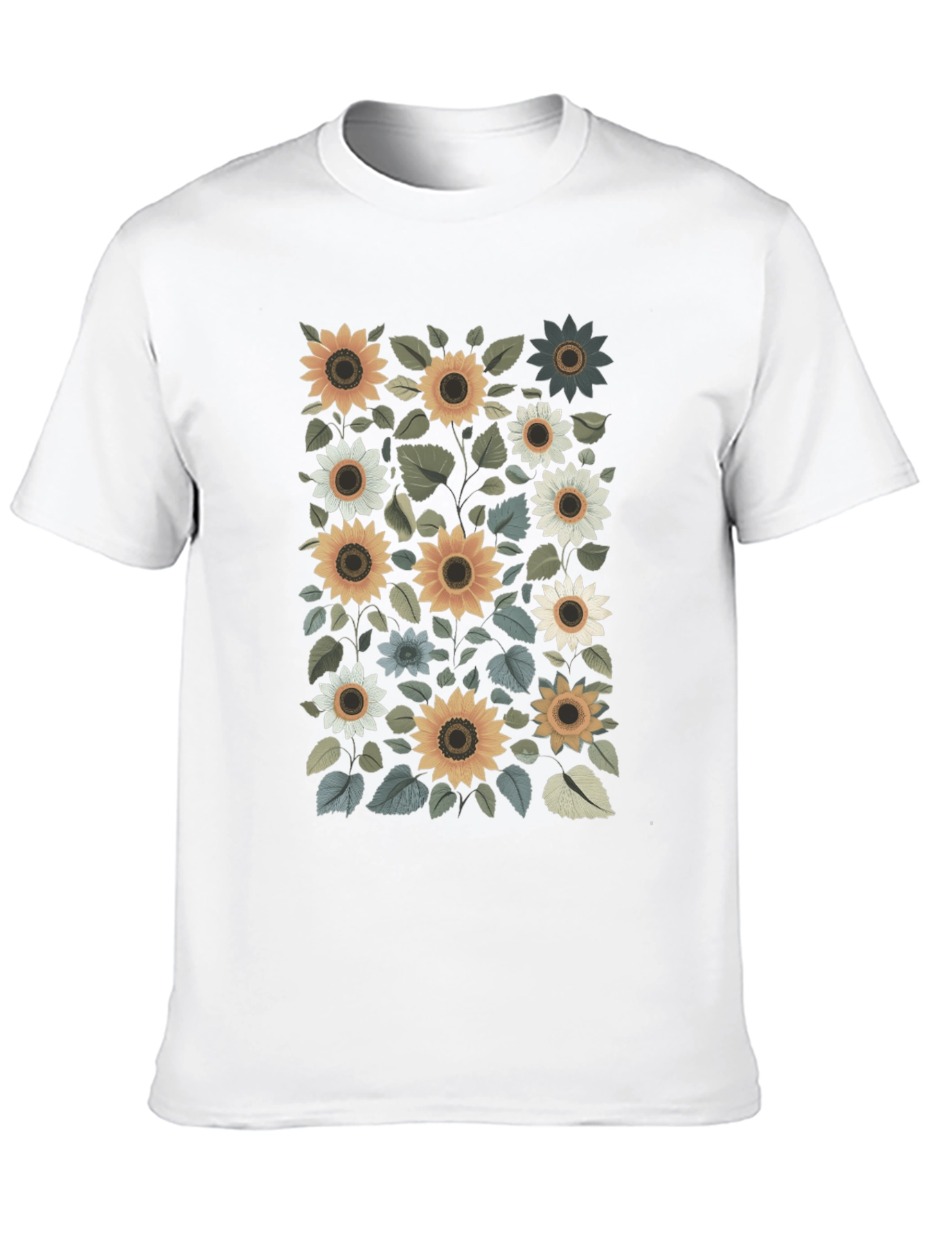 Sunflower Print Black T-Shirt