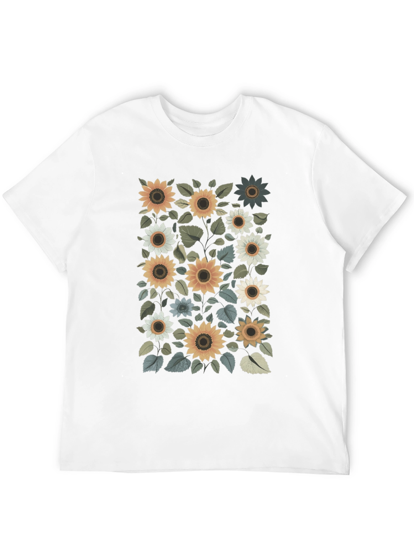 Sunflower Print Black T-Shirt