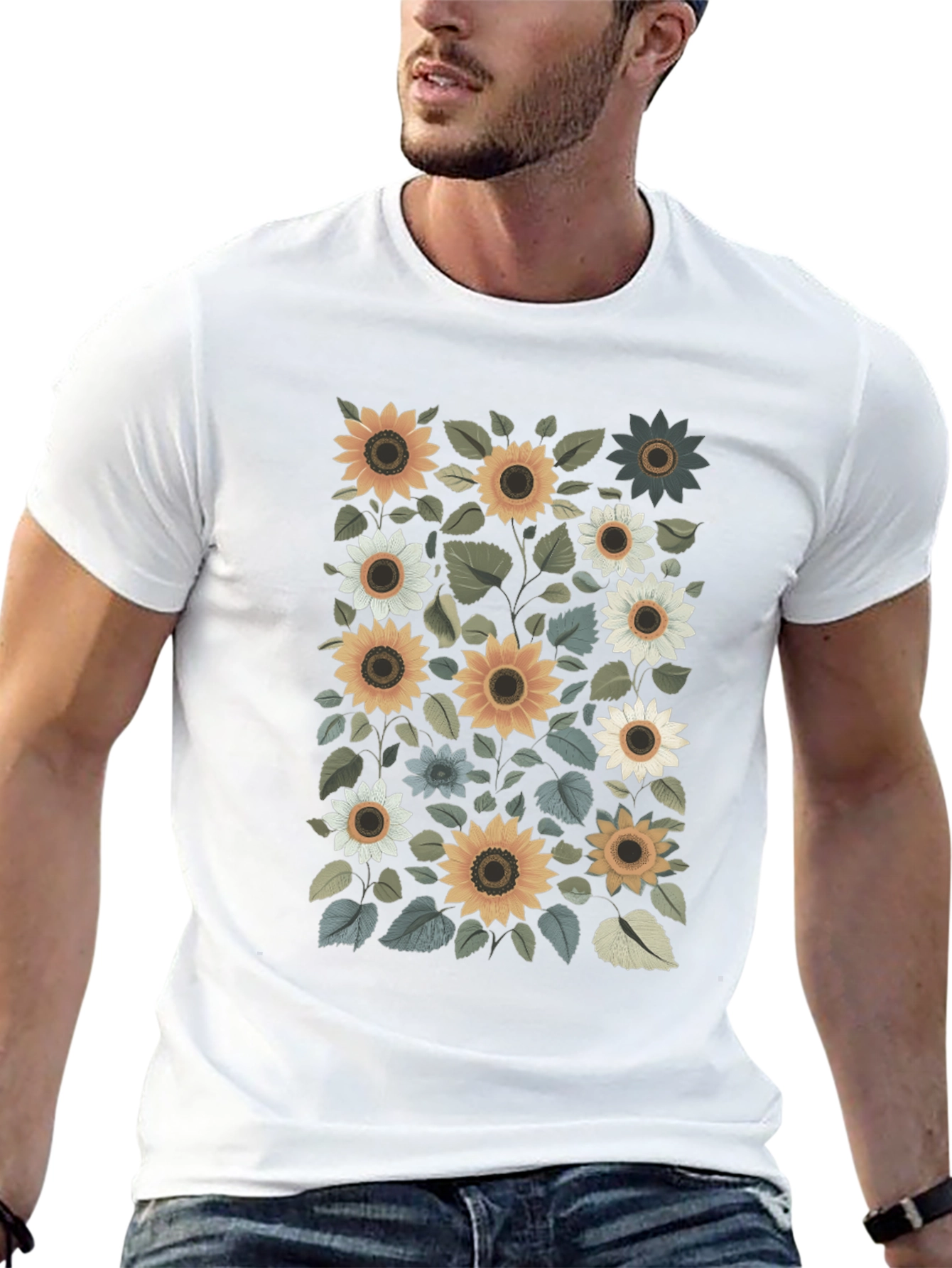 Sunflower Print Black T-Shirt