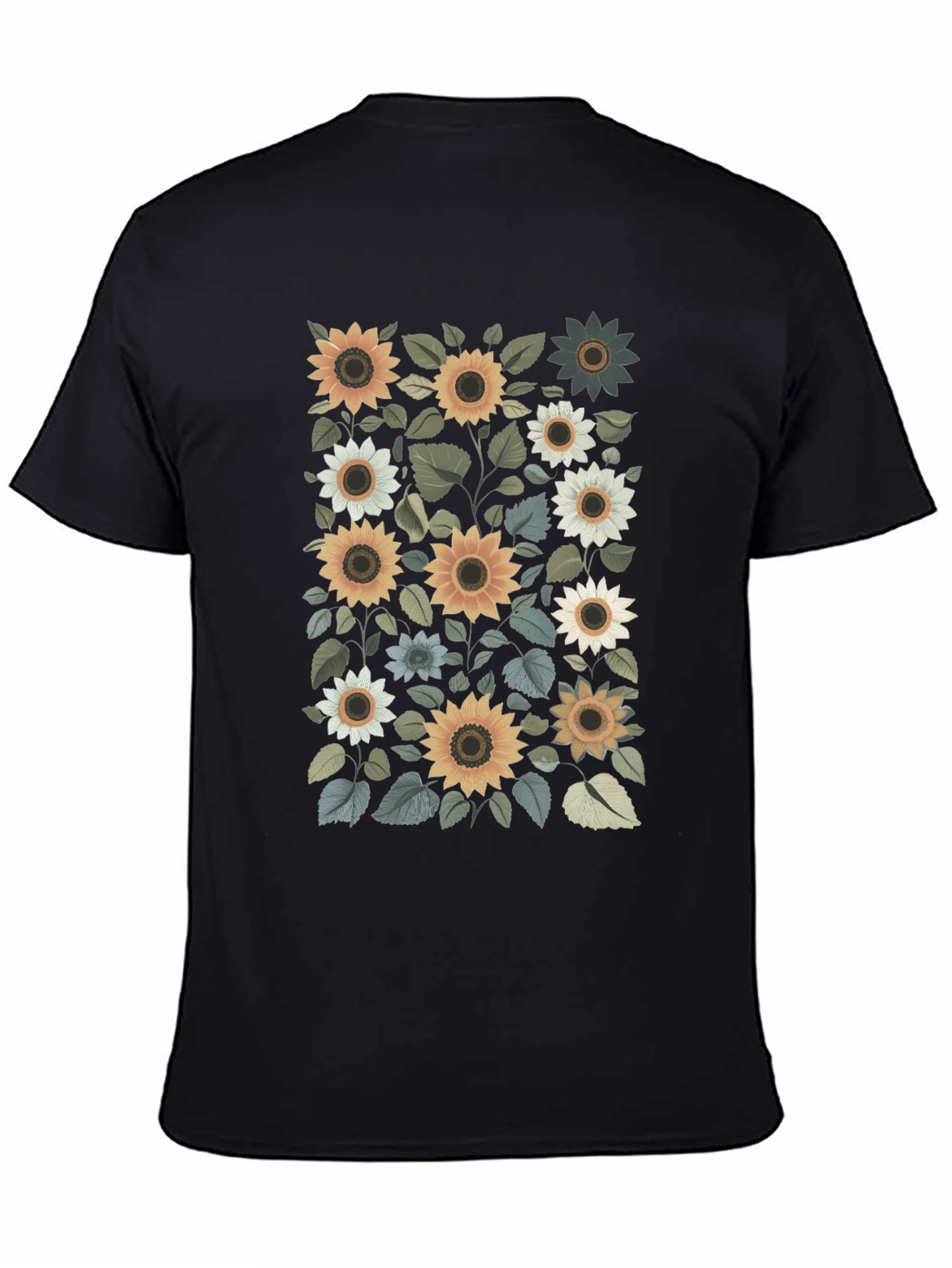 Sunflower Print Black T-Shirt