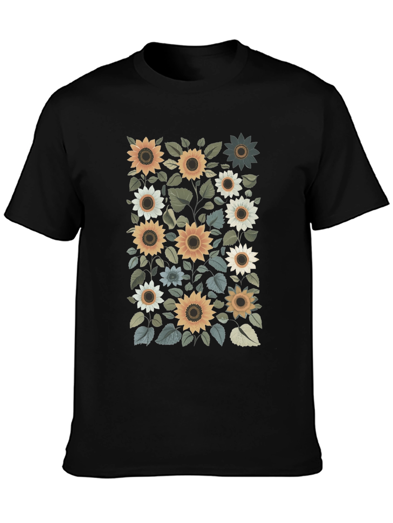 Sunflower Print Black T-Shirt