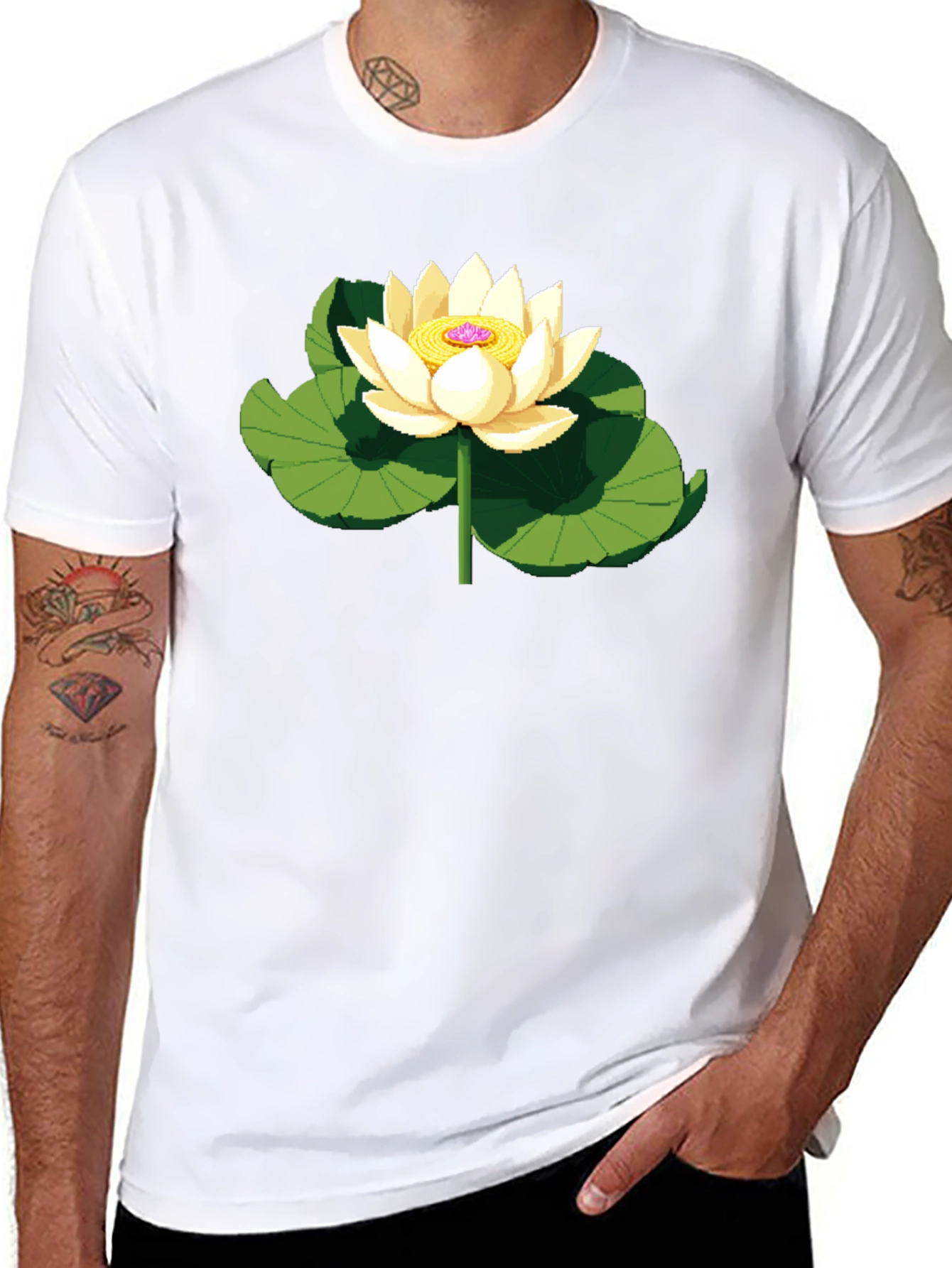 Lotus Flower Graphic Black T-Shirt