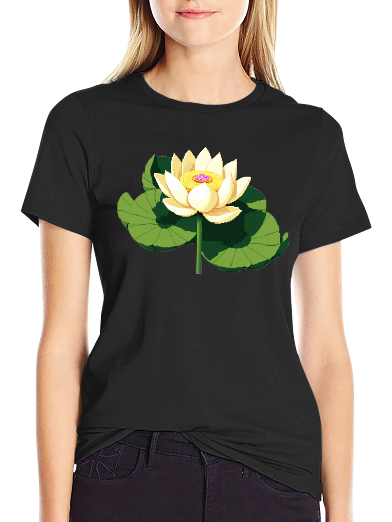 Lotus Flower Graphic Black T-Shirt